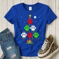 Dog Paws As Christmas Tree Matching Dog Lover Owner Family Great Gift Women's T-Shirt thumb 3