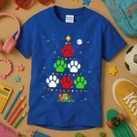 Dog Paws As Christmas Tree Matching Dog Lover Owner Family Great Gift Kids T-Shirt thumb 3