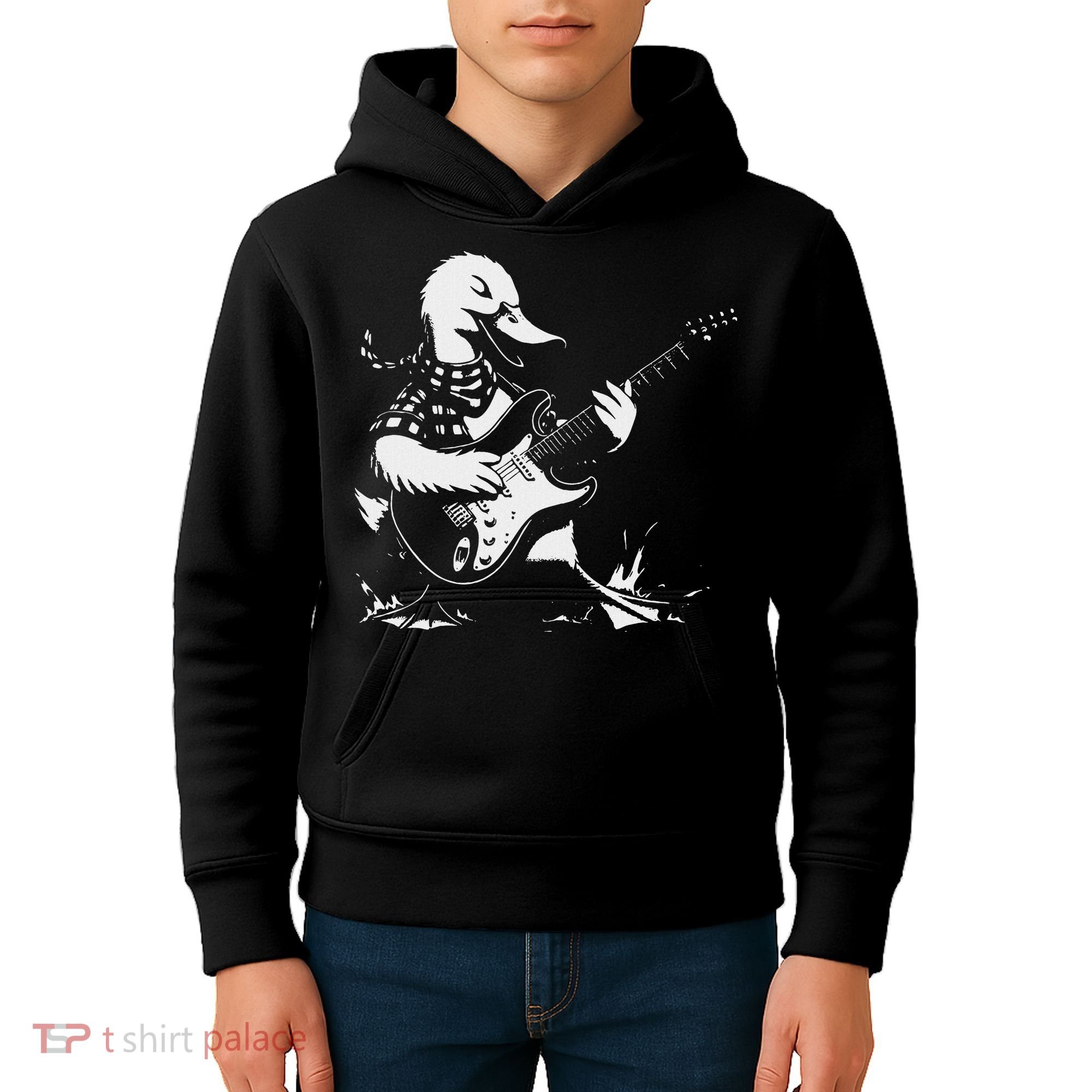 Duck Playing Bass Guitar For Animal Playing Guitar Kids Hoodie
