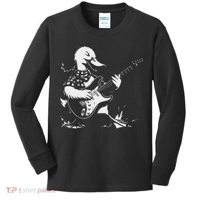 Duck Playing Bass Guitar For Animal Playing Guitar Kids Long Sleeve Shirt