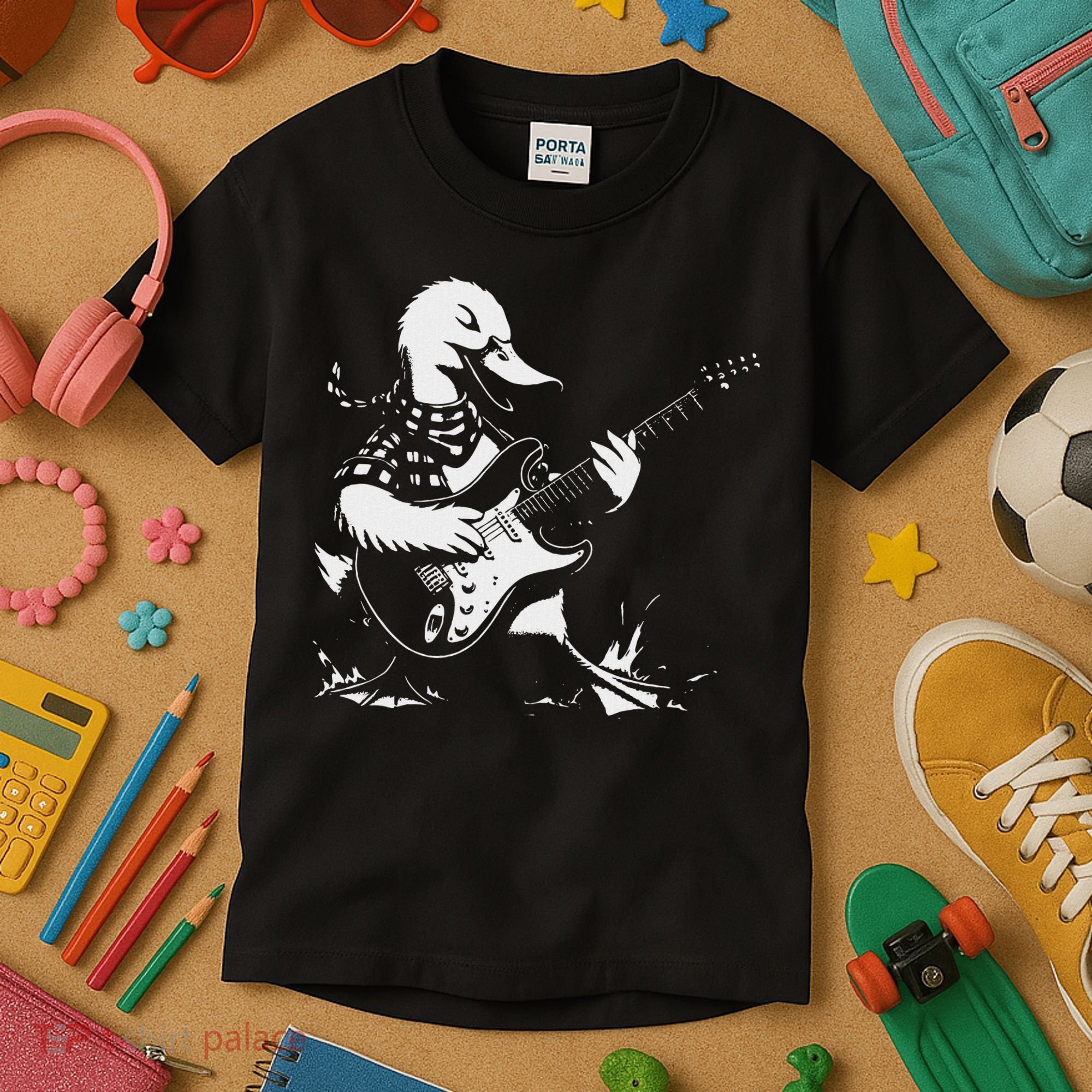 Duck Playing Bass Guitar For Animal Playing Guitar Kids T-Shirt