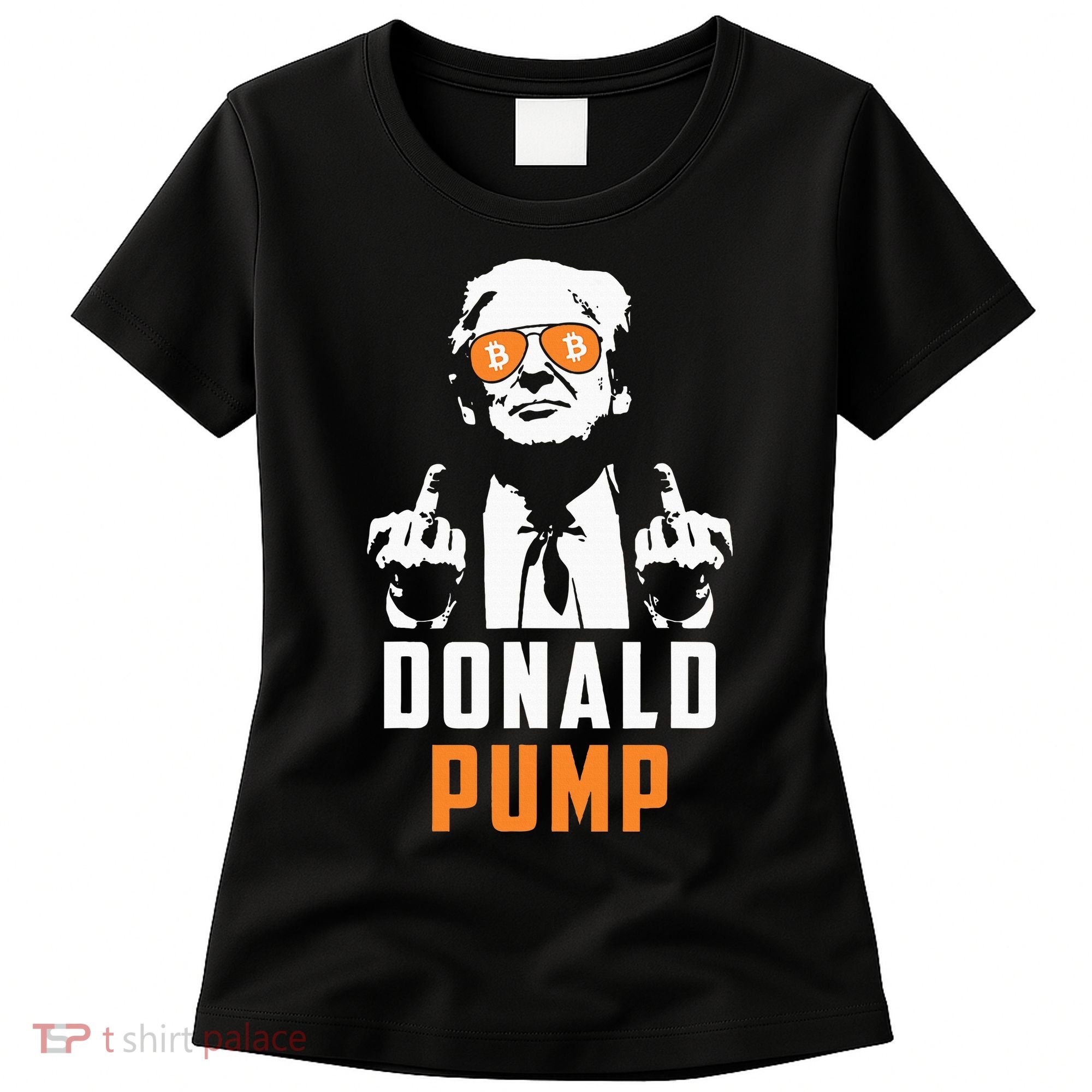 Donald Pump Bitcoin Funny Trump 2024 Crypto American Flag Women's T-Shirt