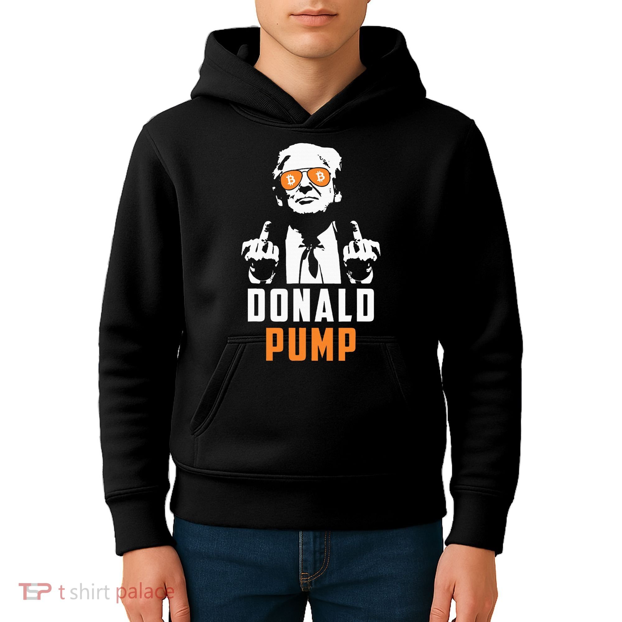 Donald Pump Bitcoin Funny Trump 2024 Crypto American Flag Kids Hoodie