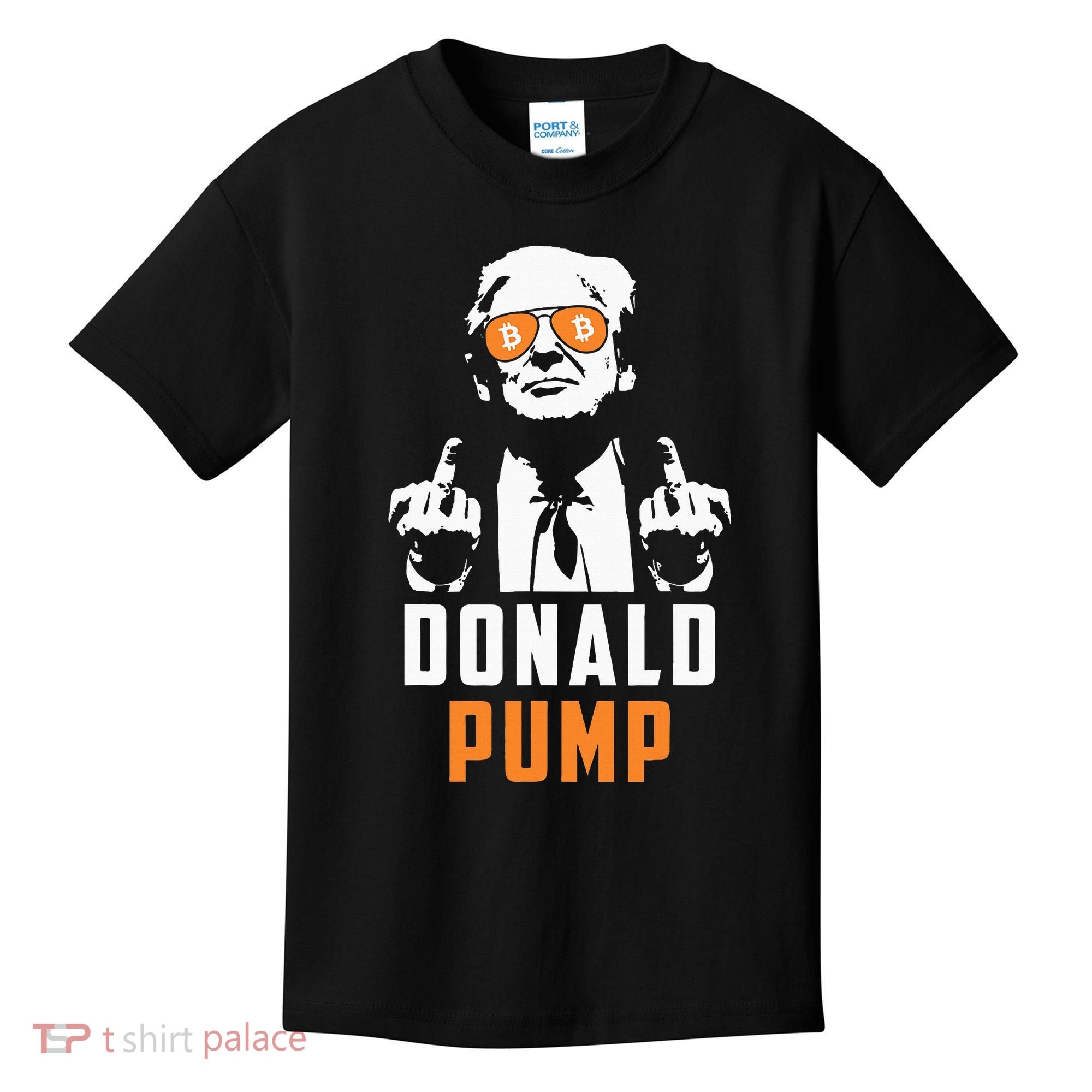 Donald Pump Bitcoin Funny Trump 2024 Crypto American Flag Kids T-Shirt