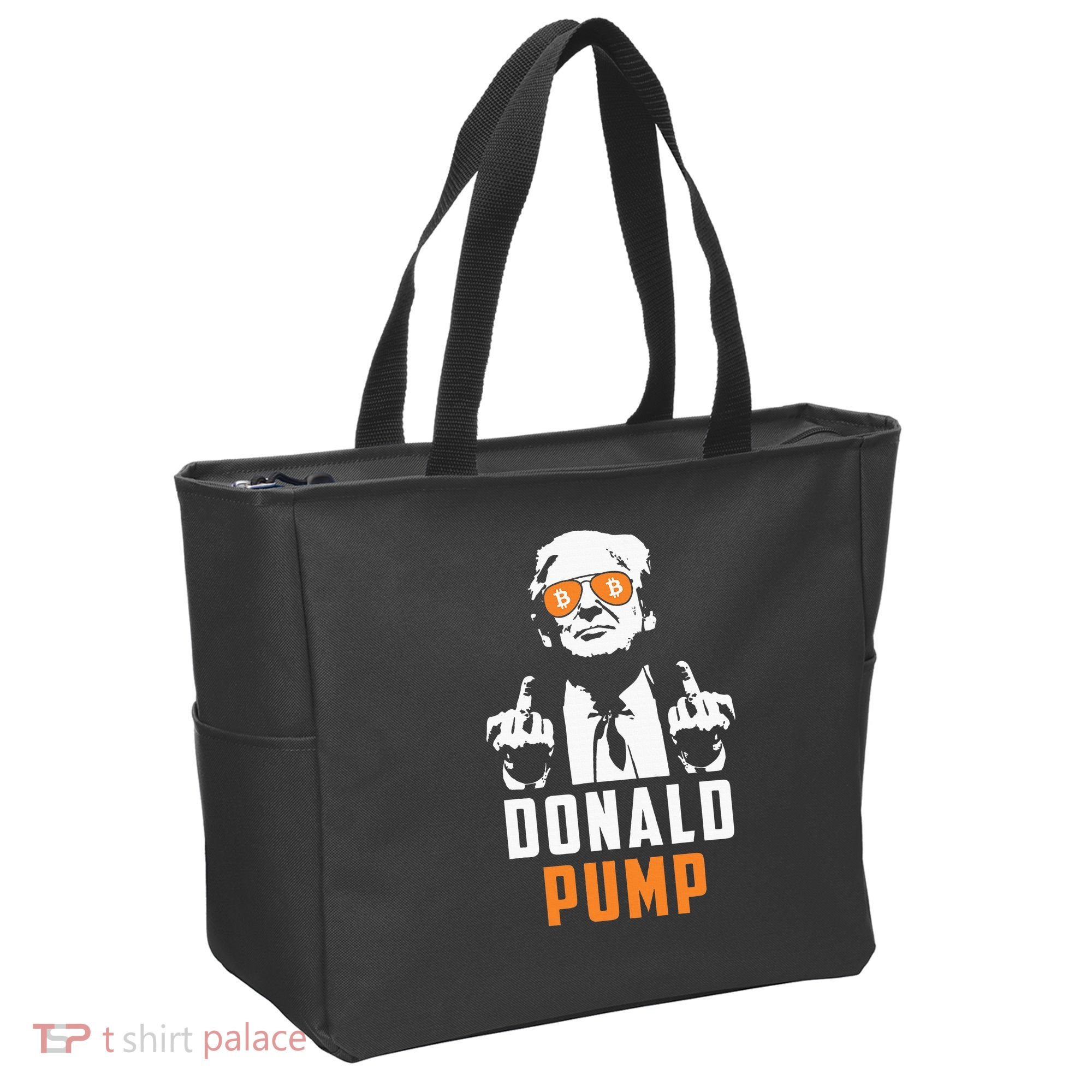 Donald Pump Bitcoin Funny Trump 2024 Crypto American Flag Tote Bag