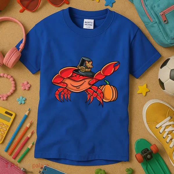 Dabbing Pilgrim Crab Thanksgiving Great Gift Kids T-Shirt