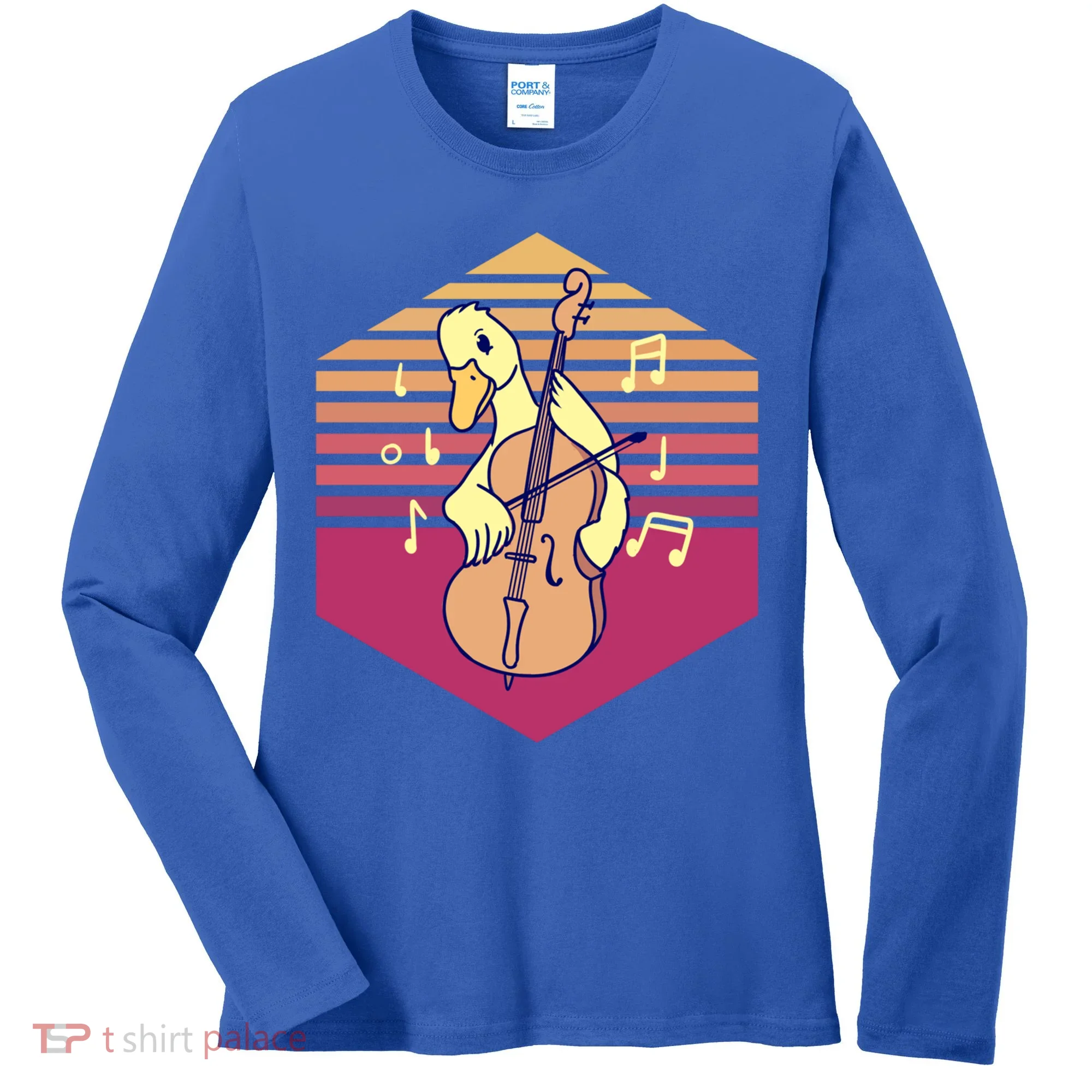 Duck Playing Cello Vintage Gift Women's Long Sleeve Shirt