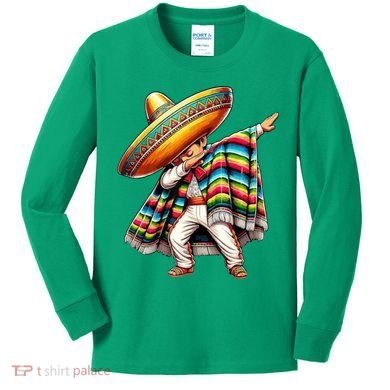 Dabbing Poncho Cinco De Mayo Mexican Holiday Kids Long Sleeve Shirt