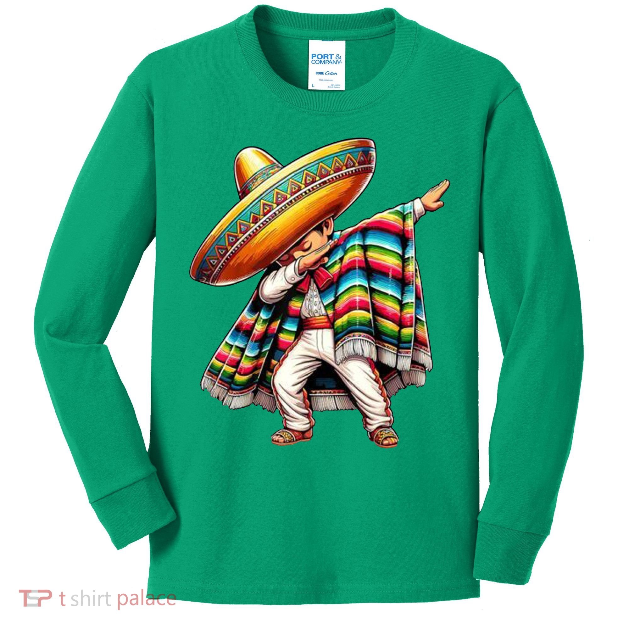 Dabbing Poncho Cinco De Mayo Mexican Holiday Kids Long Sleeve Shirt