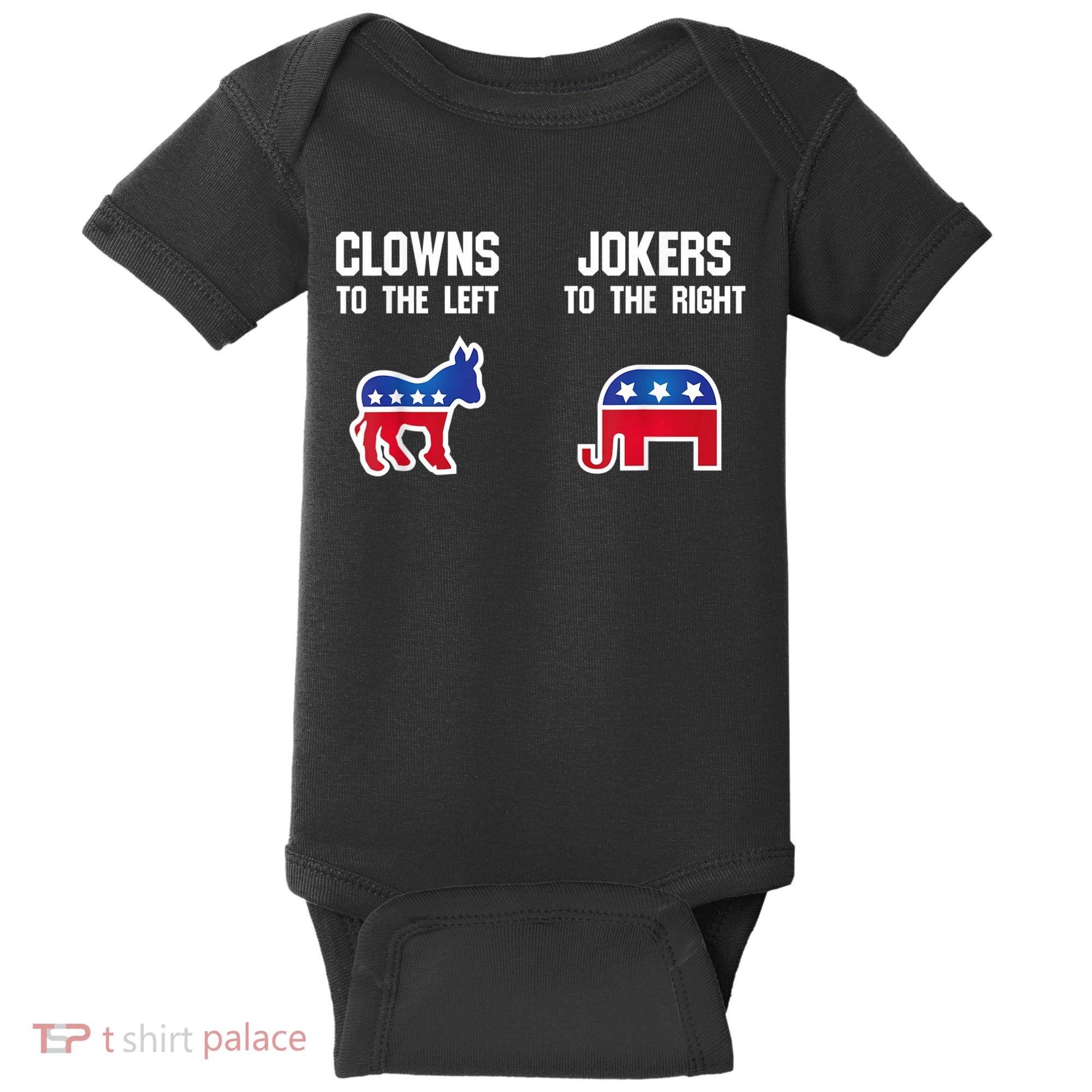 Donkey Pox Clowns To The Left Jokers To The Right Funny Elephant Baby Bodysuit