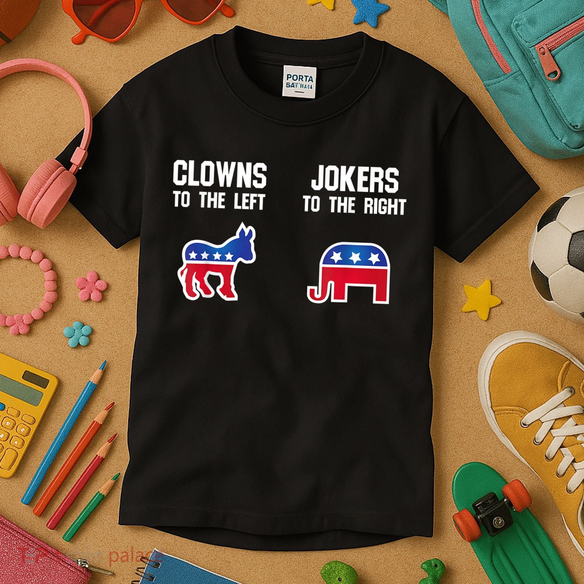 Donkey Pox Clowns To The Left Jokers To The Right Funny Elephant Kids T-Shirt