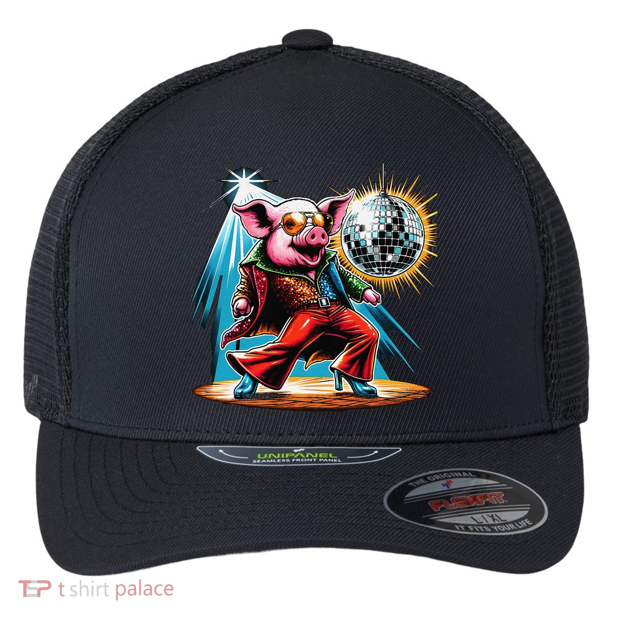 Dancer Pig Dancing Disco Flexfit Unipanel Trucker Cap
