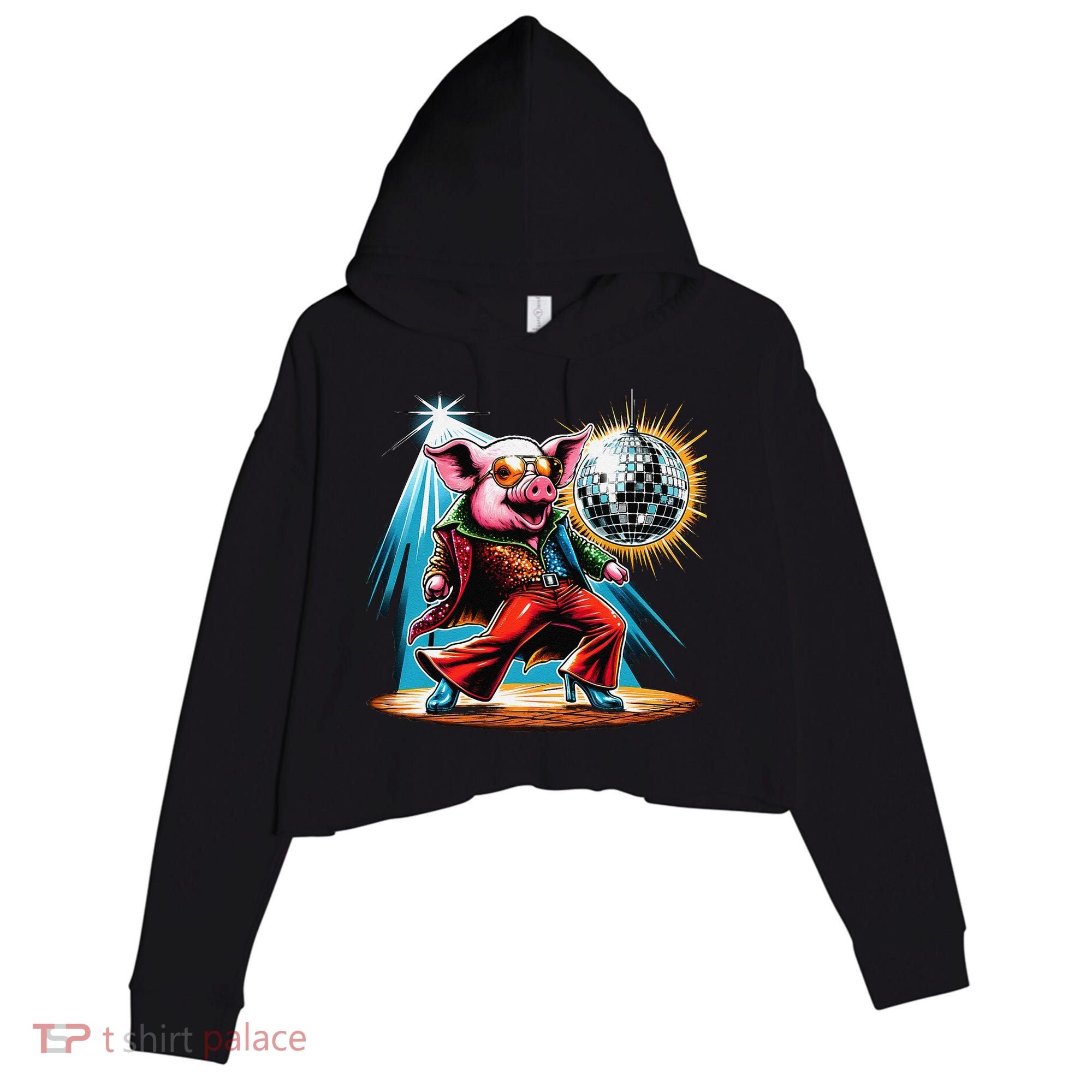 Dancer Pig Dancing Disco Crop Fleece Hoodie