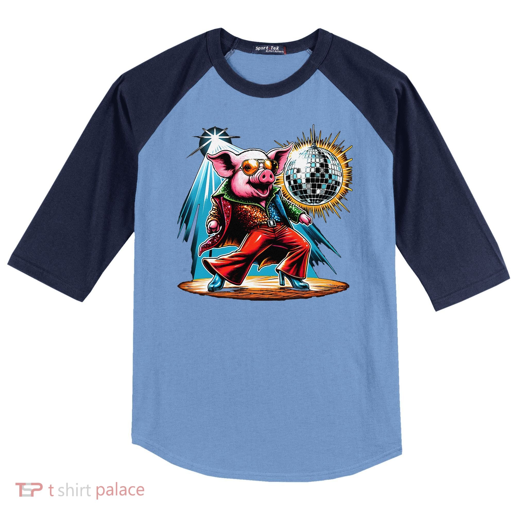 Dancer Pig Dancing Disco Raglan Baseball Sleeve Shirt