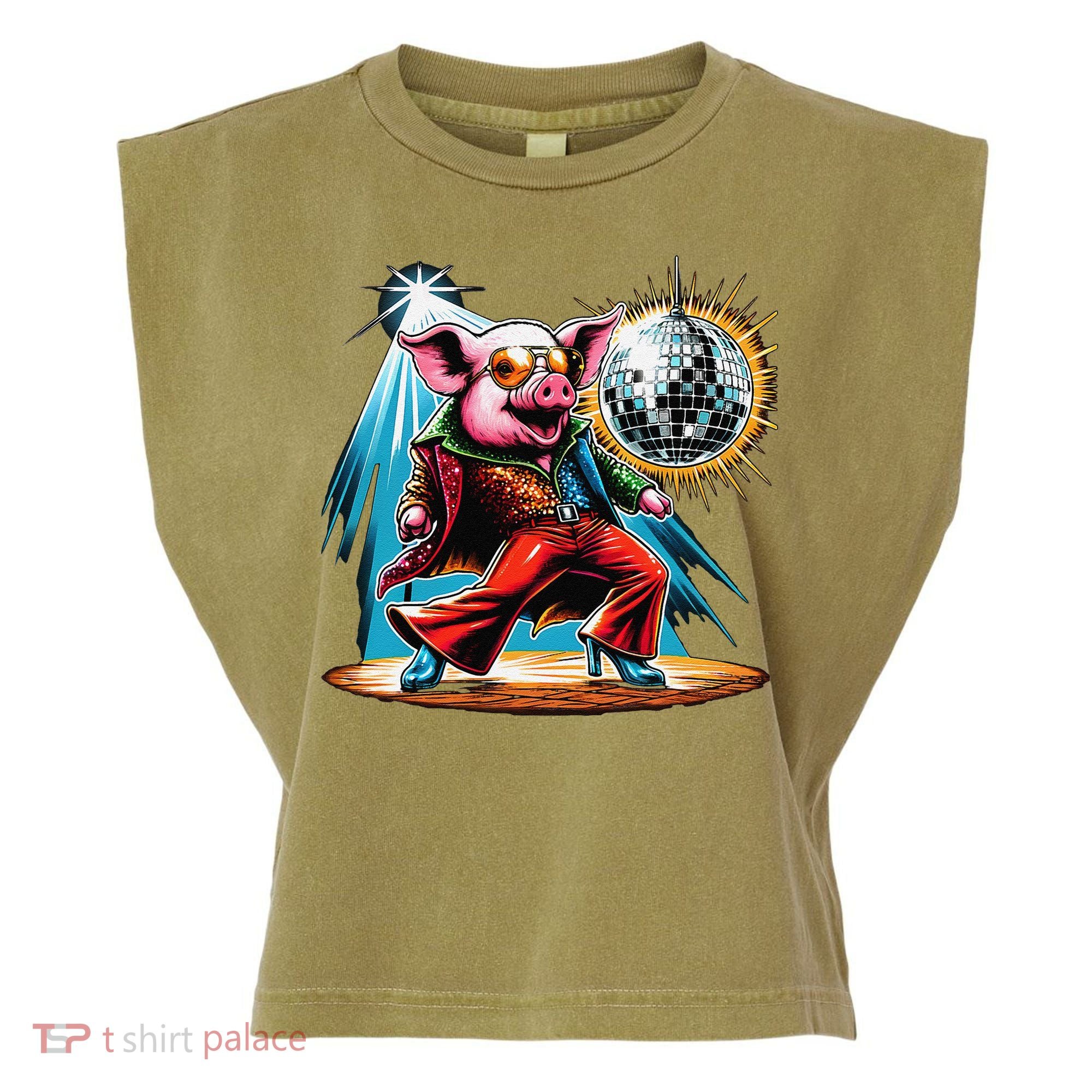 Dancer Pig Dancing Disco Garment-Dyed Women's Muscle Tee
