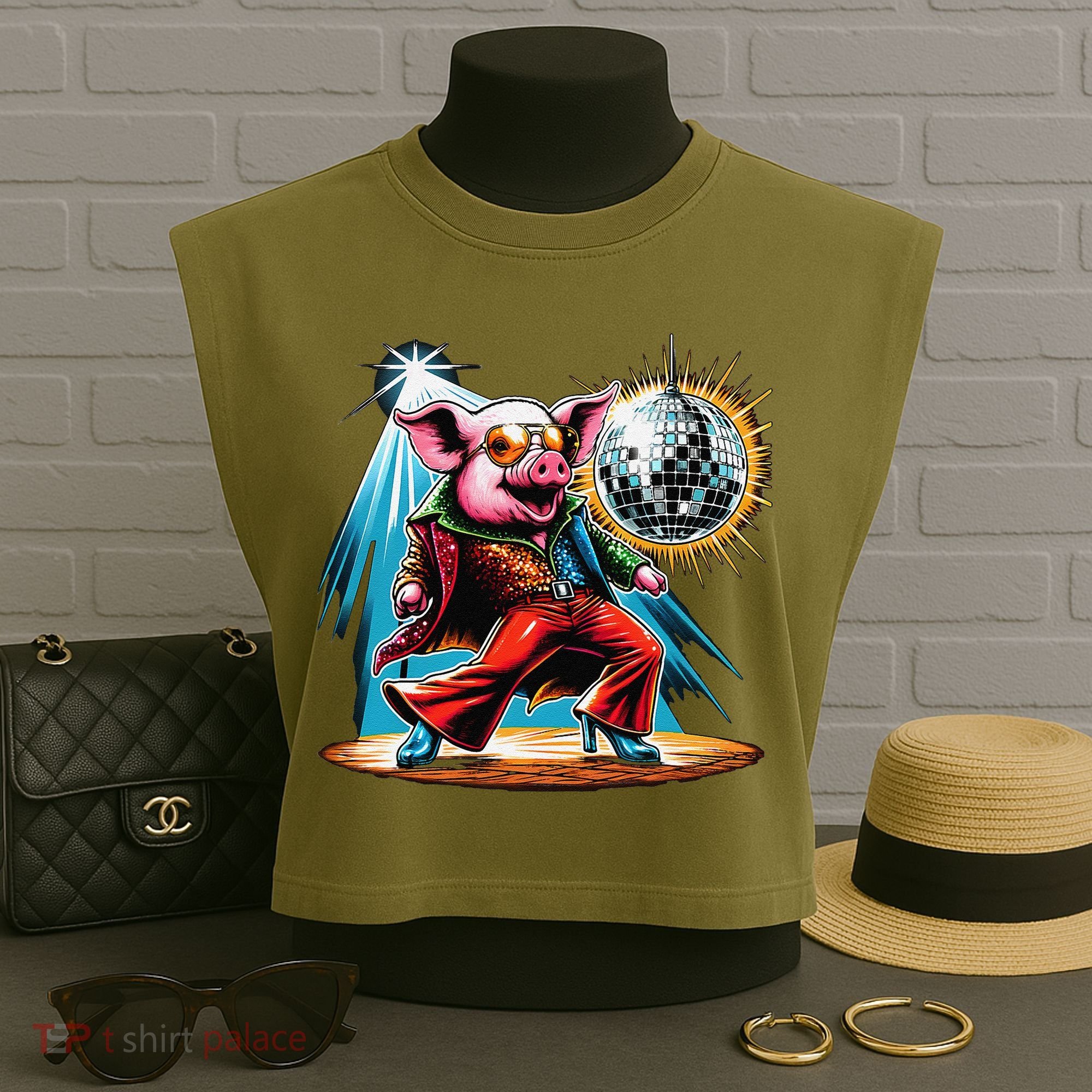 Dancer Pig Dancing Disco Garment-Dyed Women's Muscle Tee