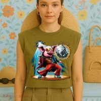 Dancer Pig Dancing Disco Garment-Dyed Women's Muscle Tee thumb 4