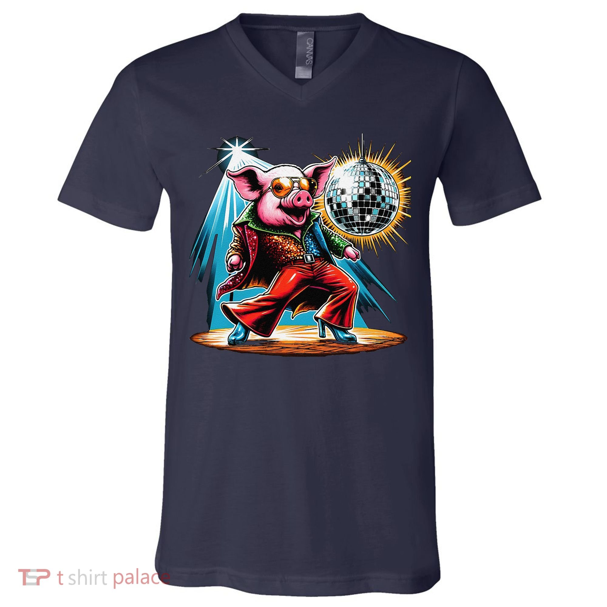 Dancer Pig Dancing Disco V-Neck T-Shirt