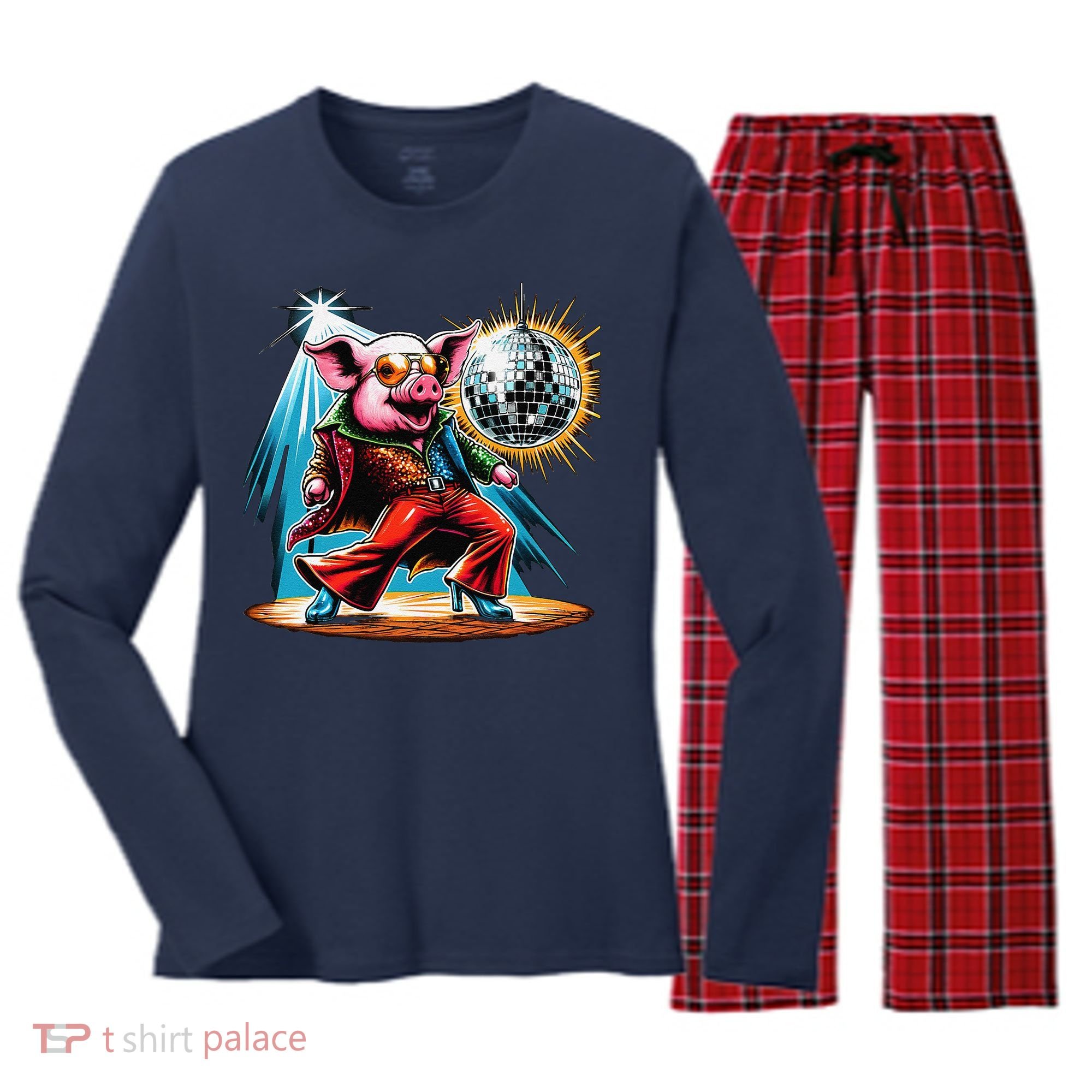 Dancer Pig Dancing Disco Women's Long Sleeve Flannel Pajama Set 
