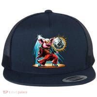 Dancer Pig Dancing Disco Flat Bill Trucker Hat thumb 0