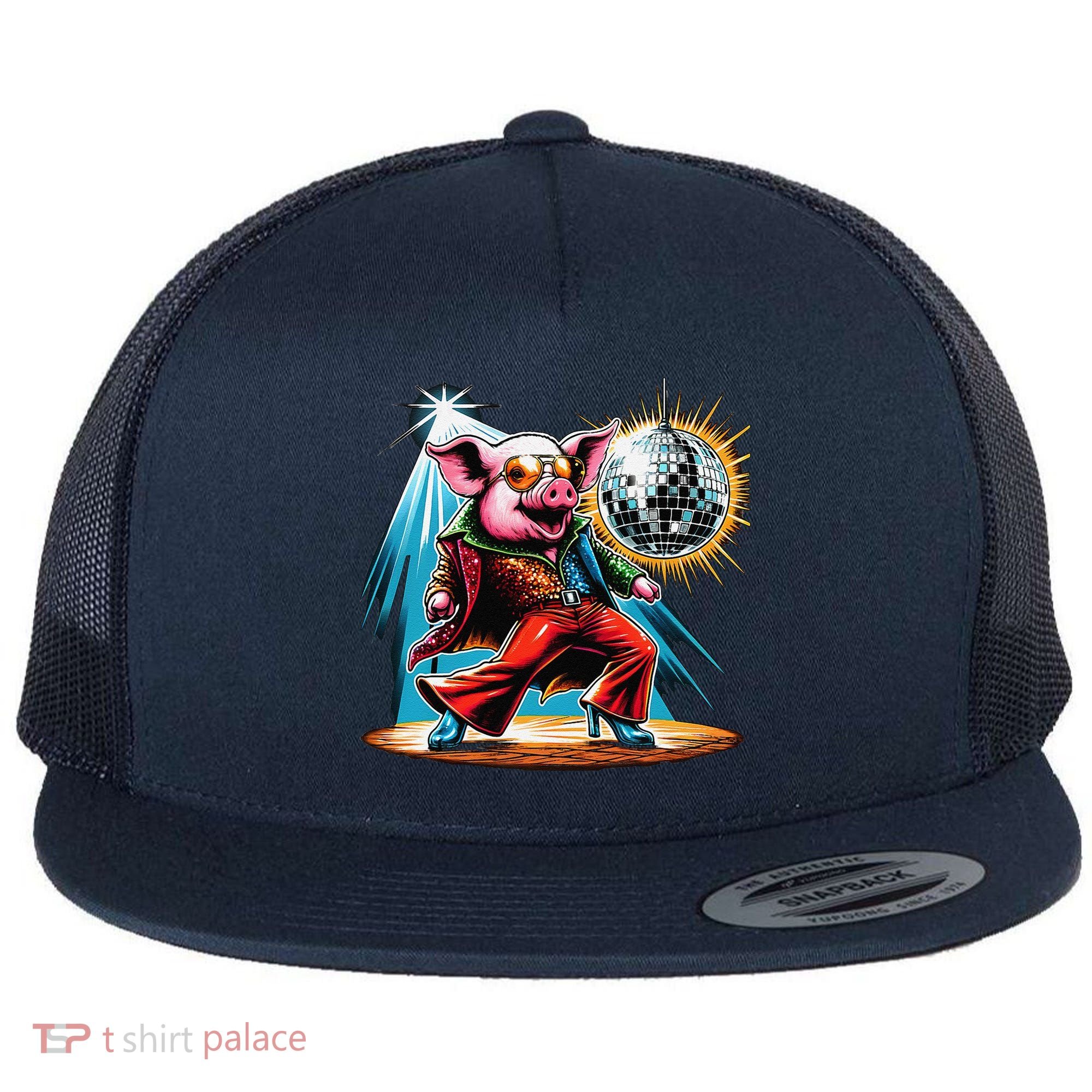 Dancer Pig Dancing Disco Flat Bill Trucker Hat
