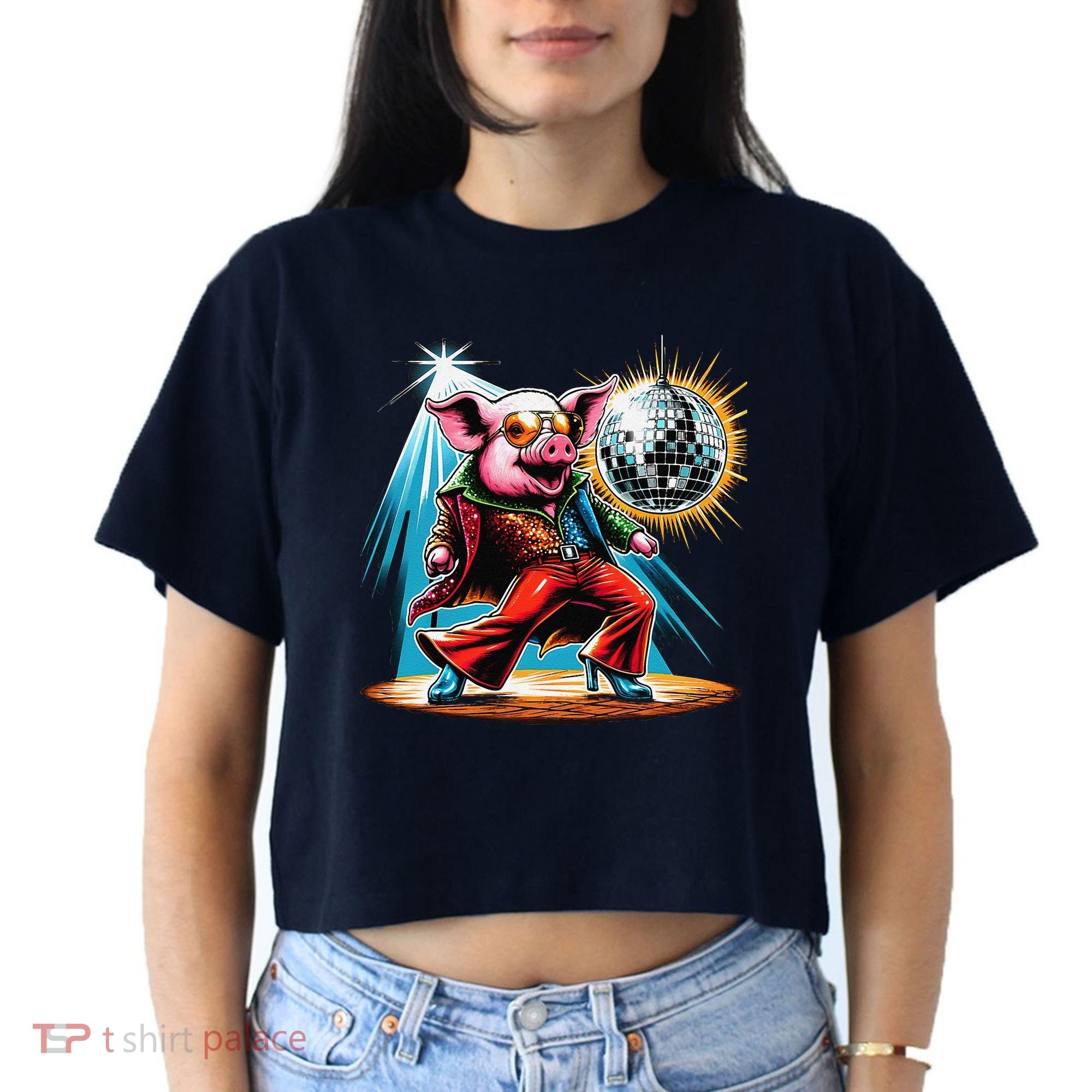 Dancer Pig Dancing Disco Women's Crop Top Tee