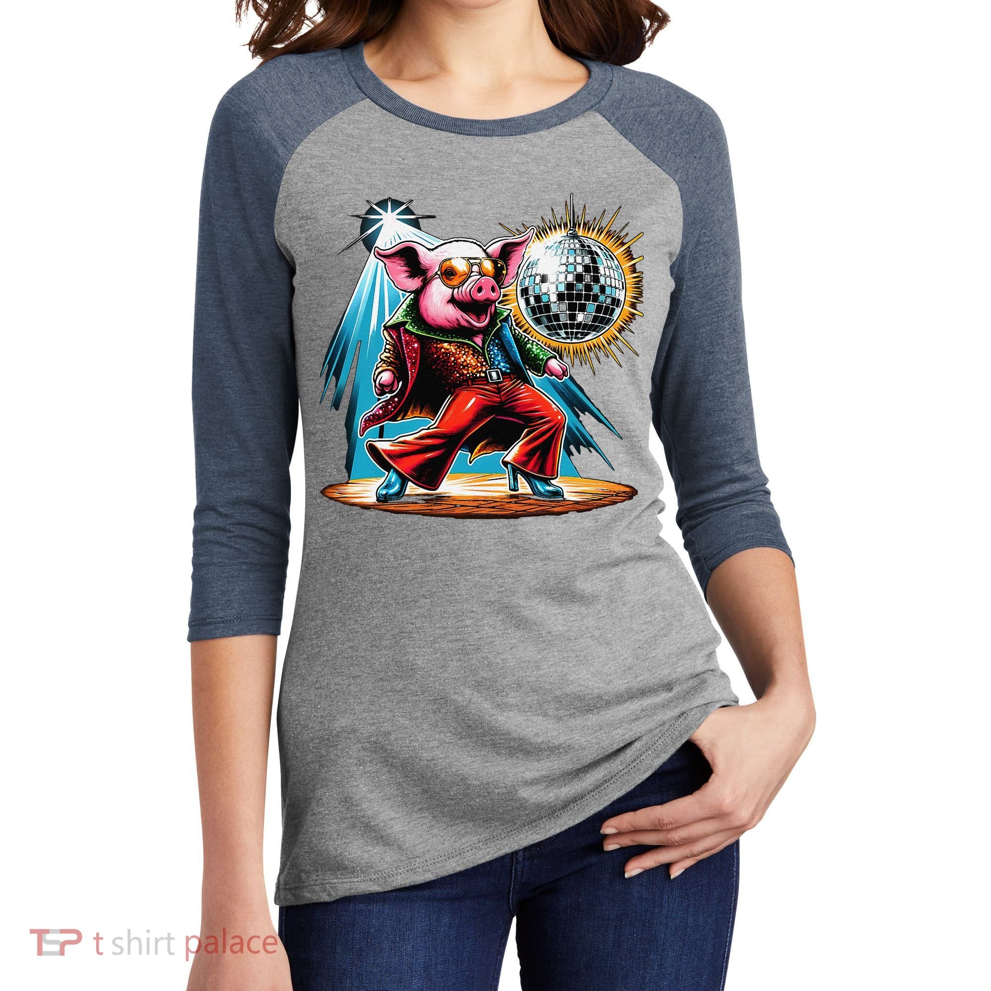 Dancer Pig Dancing Disco Women's Tri-Blend 3/4-Sleeve Raglan Shirt
