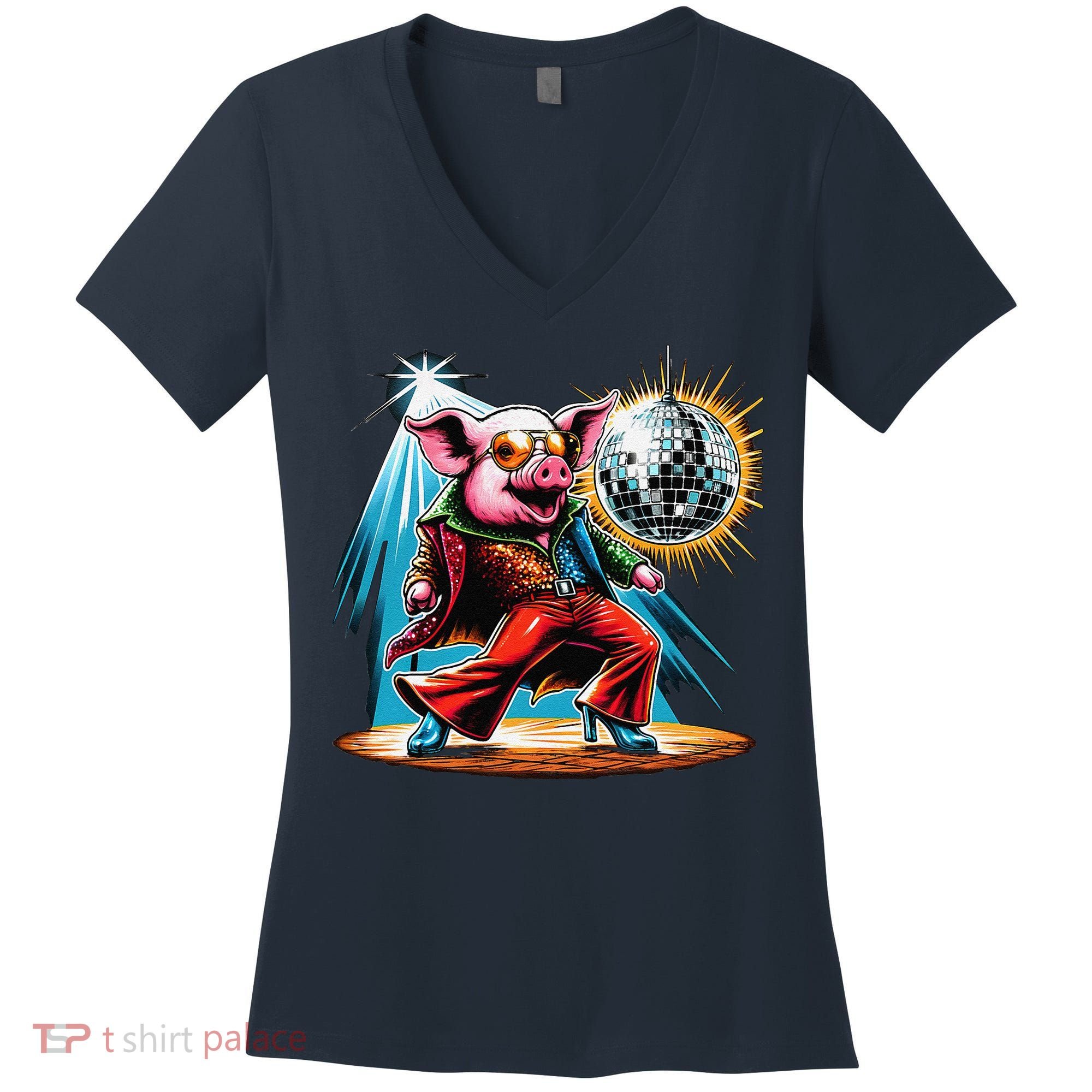 Dancer Pig Dancing Disco Women's V-Neck T-Shirt