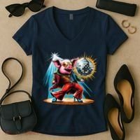 Dancer Pig Dancing Disco Women's V-Neck T-Shirt thumb 2