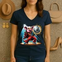 Dancer Pig Dancing Disco Women's V-Neck T-Shirt thumb 3