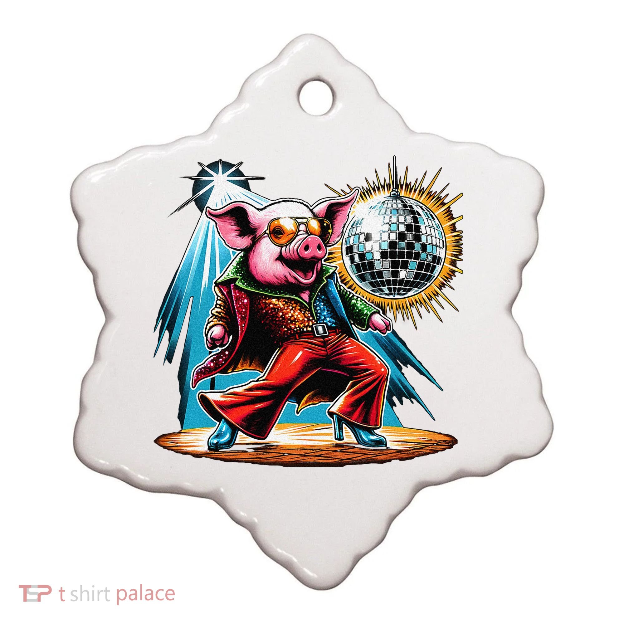 Dancer Pig Dancing Disco Ceramic Ornament