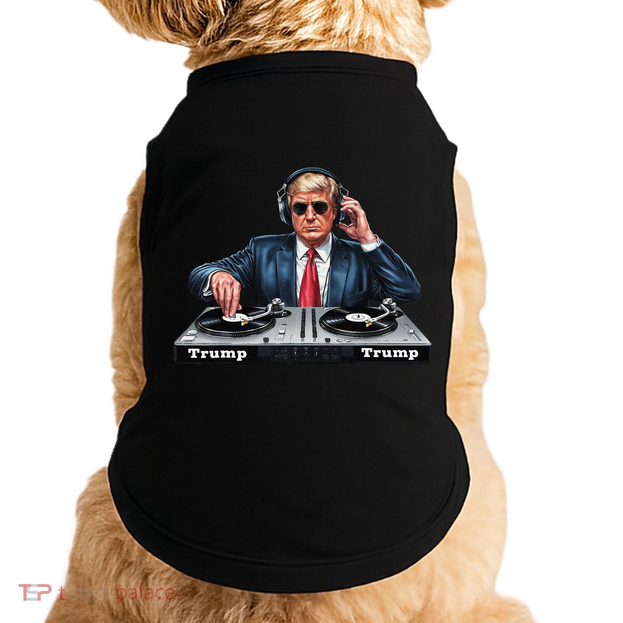 Dj President Donald Trump Funny Music Mixer Turntable Joke Doggie Tank