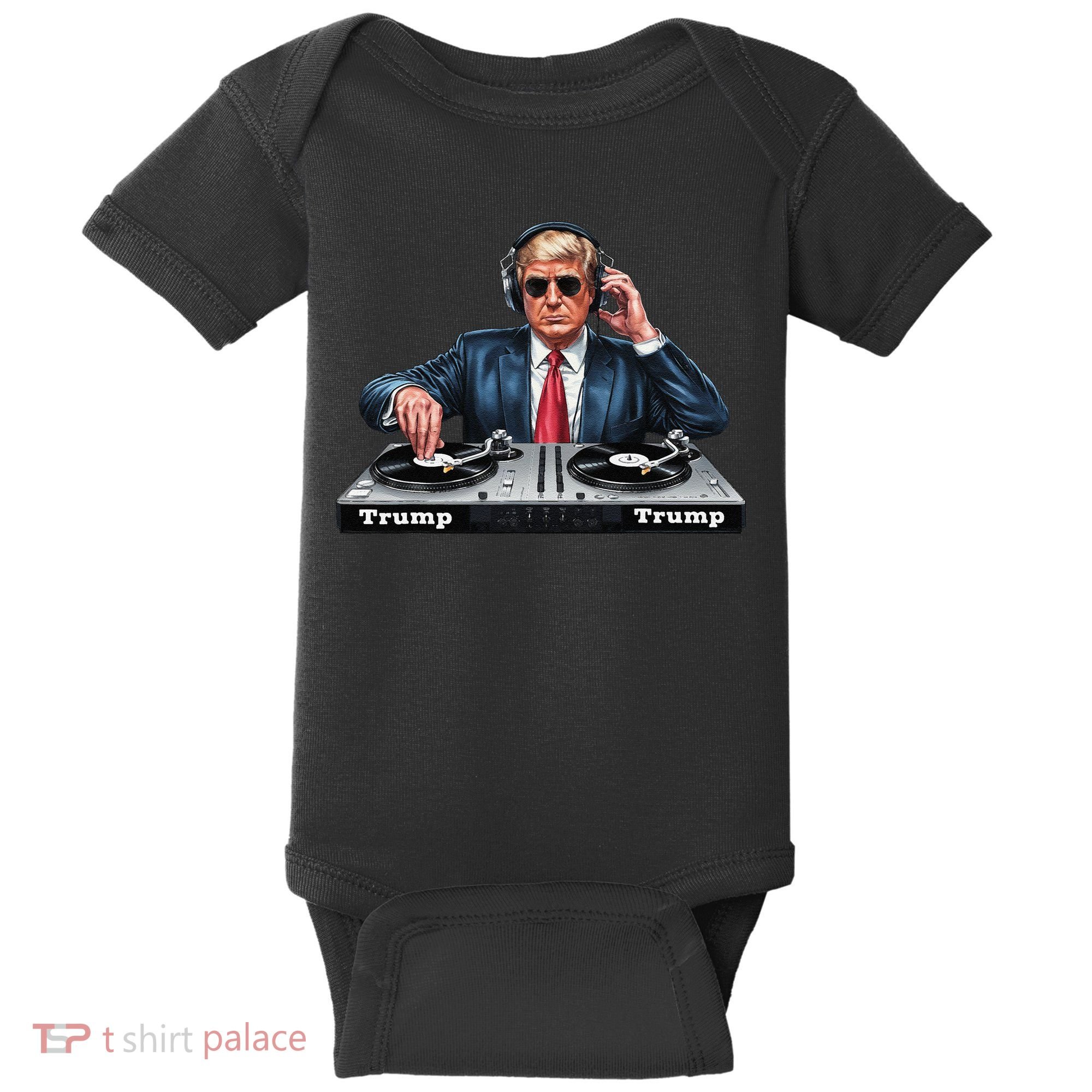 Dj President Donald Trump Funny Music Mixer Turntable Joke Baby Bodysuit