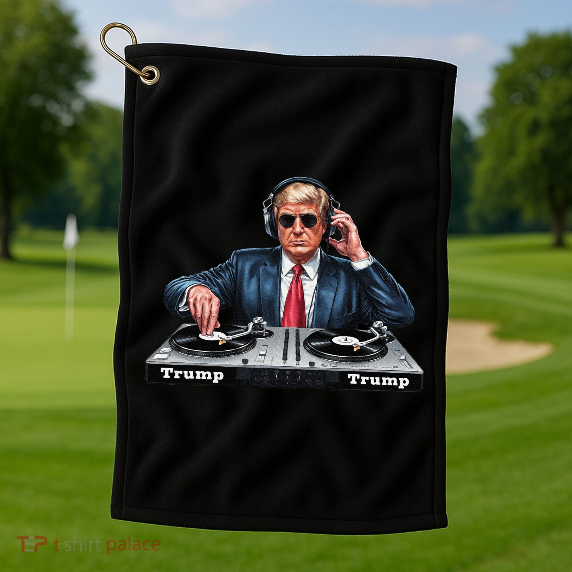 Dj President Donald Trump Funny Music Mixer Turntable Joke Golf Towel