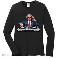 Dj President Donald Trump Funny Music Mixer Turntable Joke Women's Long Sleeve Shirt thumb 0