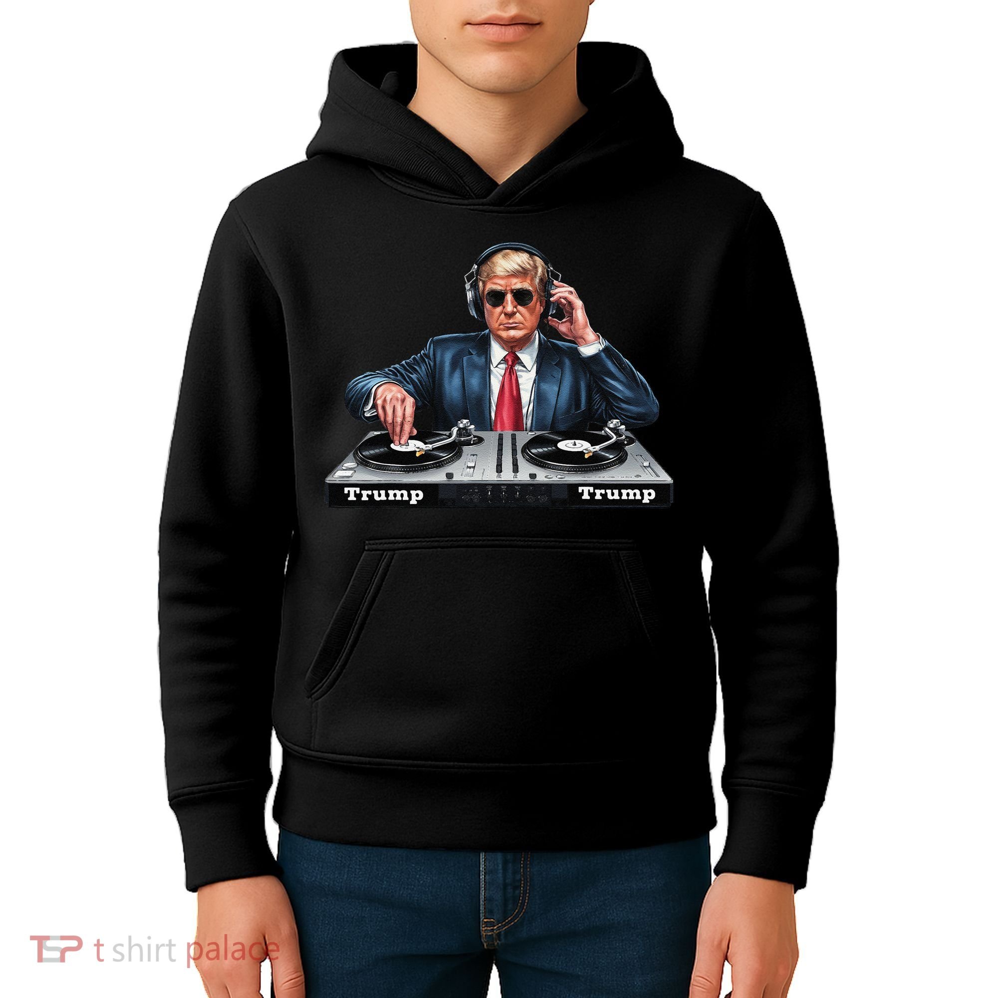 Dj President Donald Trump Funny Music Mixer Turntable Joke Kids Hoodie