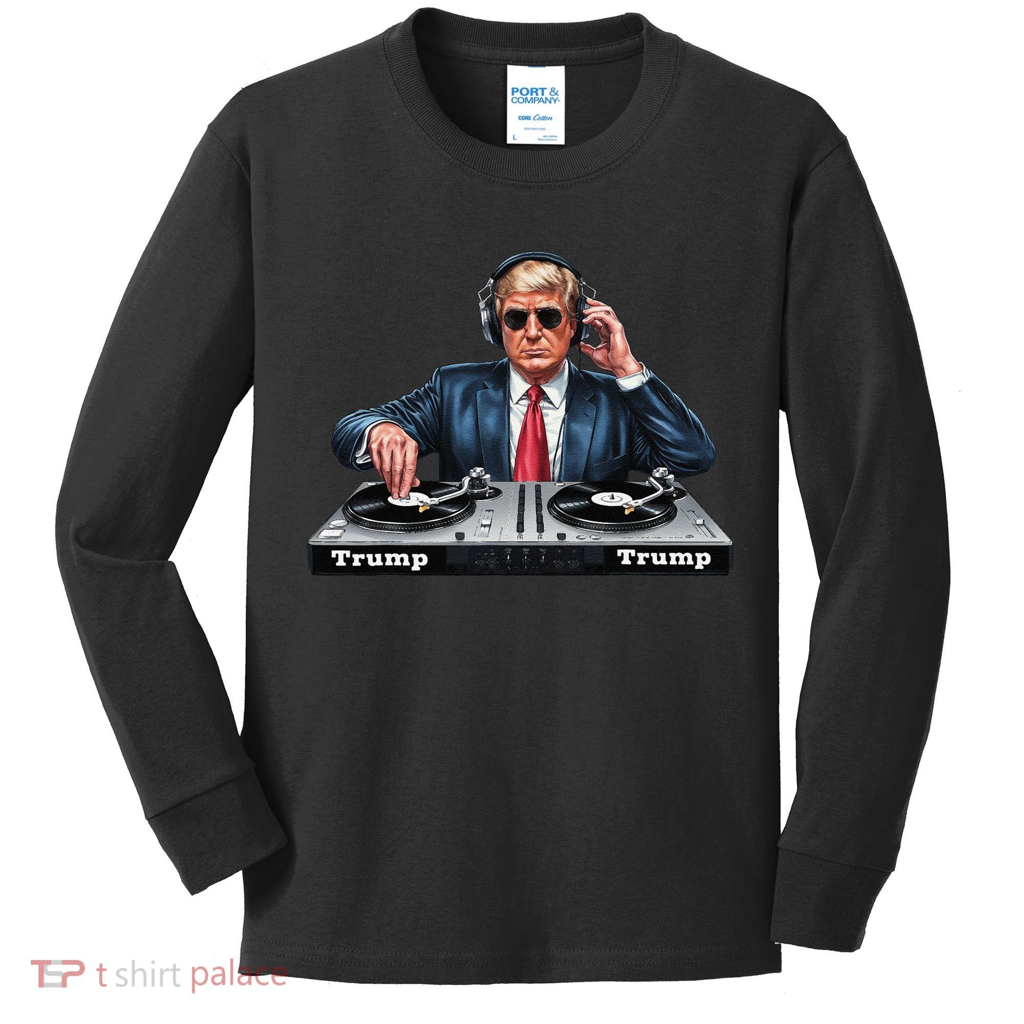 Dj President Donald Trump Funny Music Mixer Turntable Joke Kids Long Sleeve Shirt