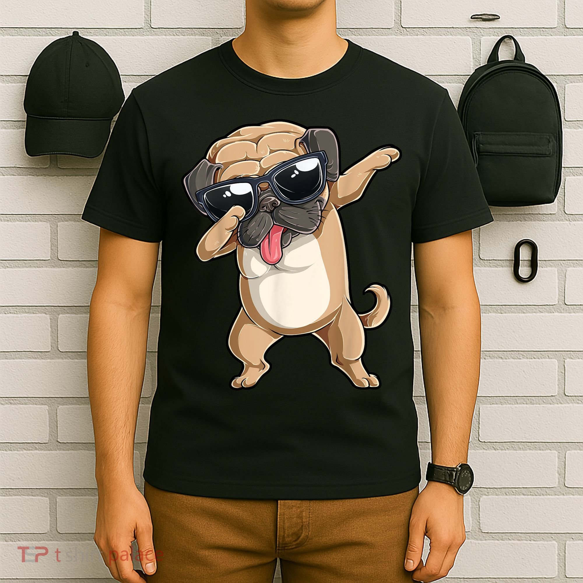 Dabbing Pug Dog Lover Kids Boys Girls Dab Dance T-Shirt