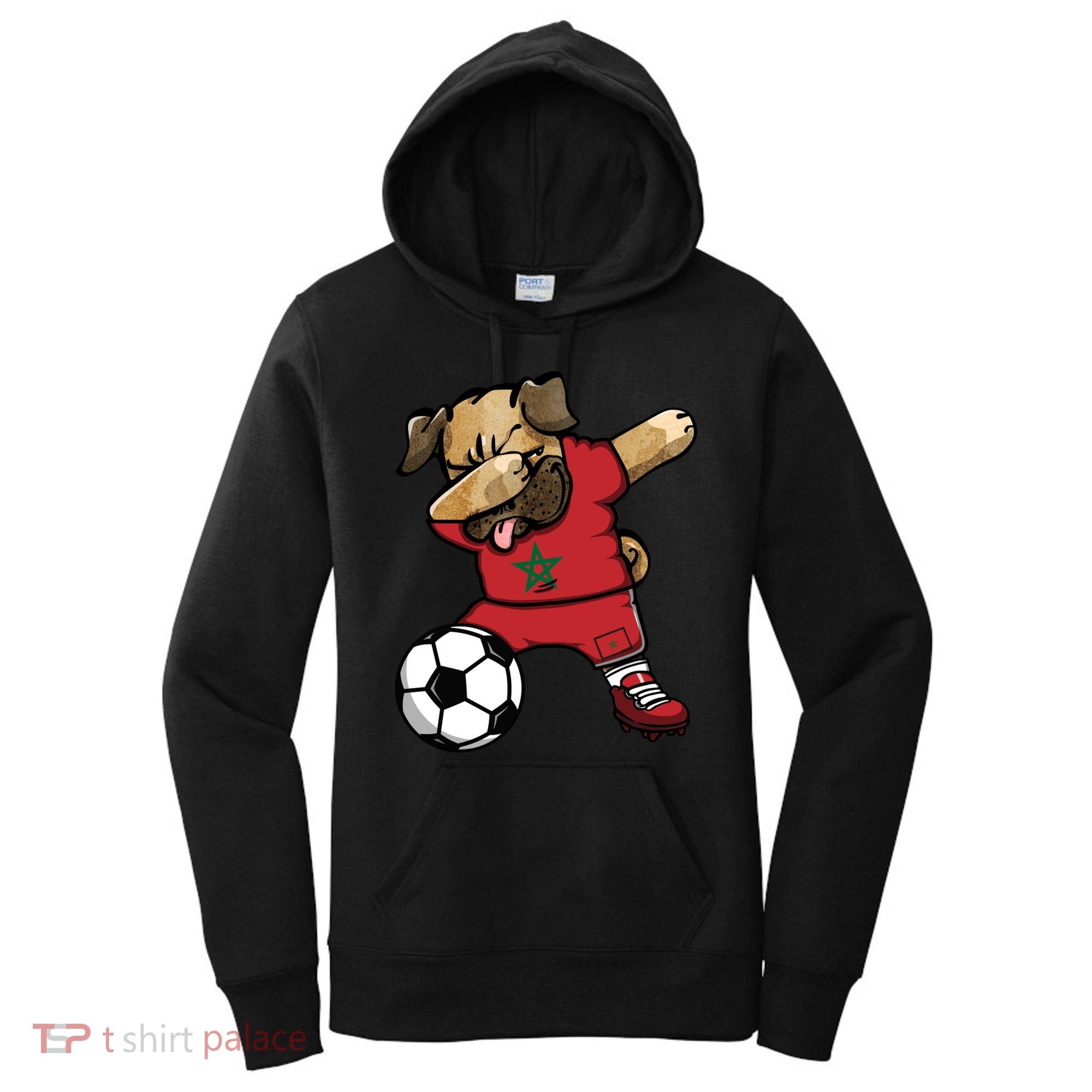 Dabbing Pug Dog Morocco Soccer Fans Jersey Moroccan Football Cool Gift Women's Hoodie