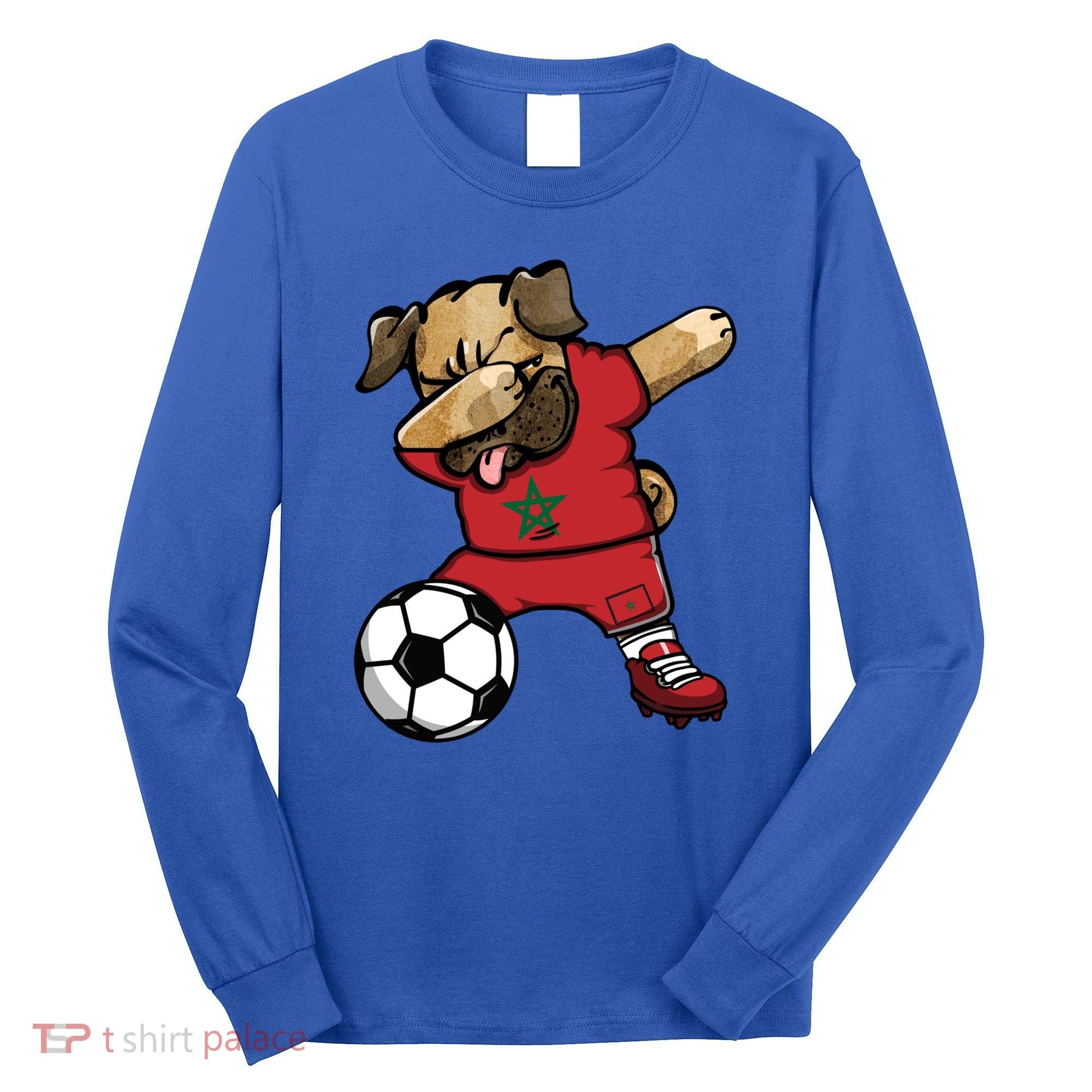 Dabbing Pug Dog Morocco Soccer Fans Jersey Moroccan Football Cool Gift Long Sleeve Shirt