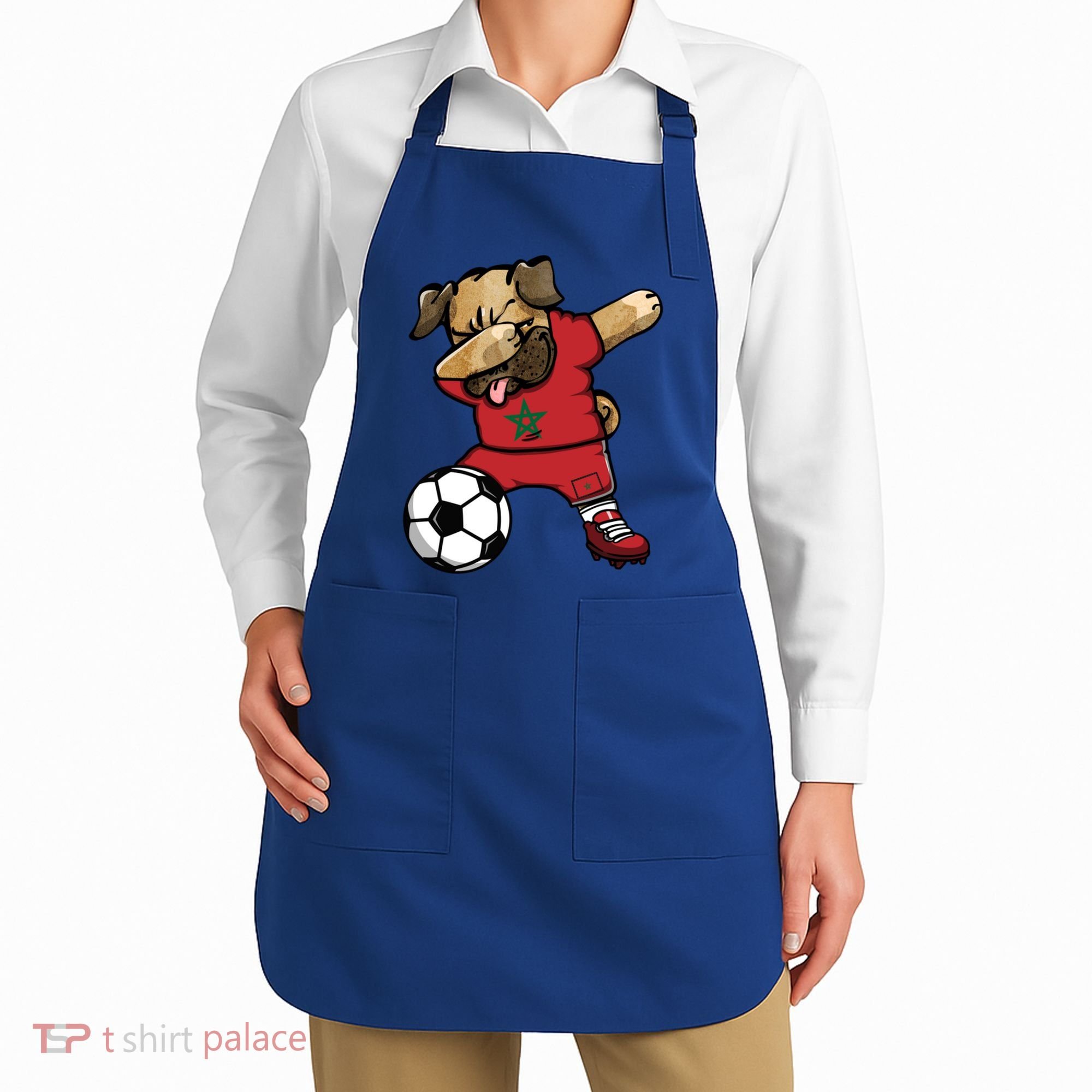 Dabbing Pug Dog Morocco Soccer Fans Jersey Moroccan Football Cool Gift Apron