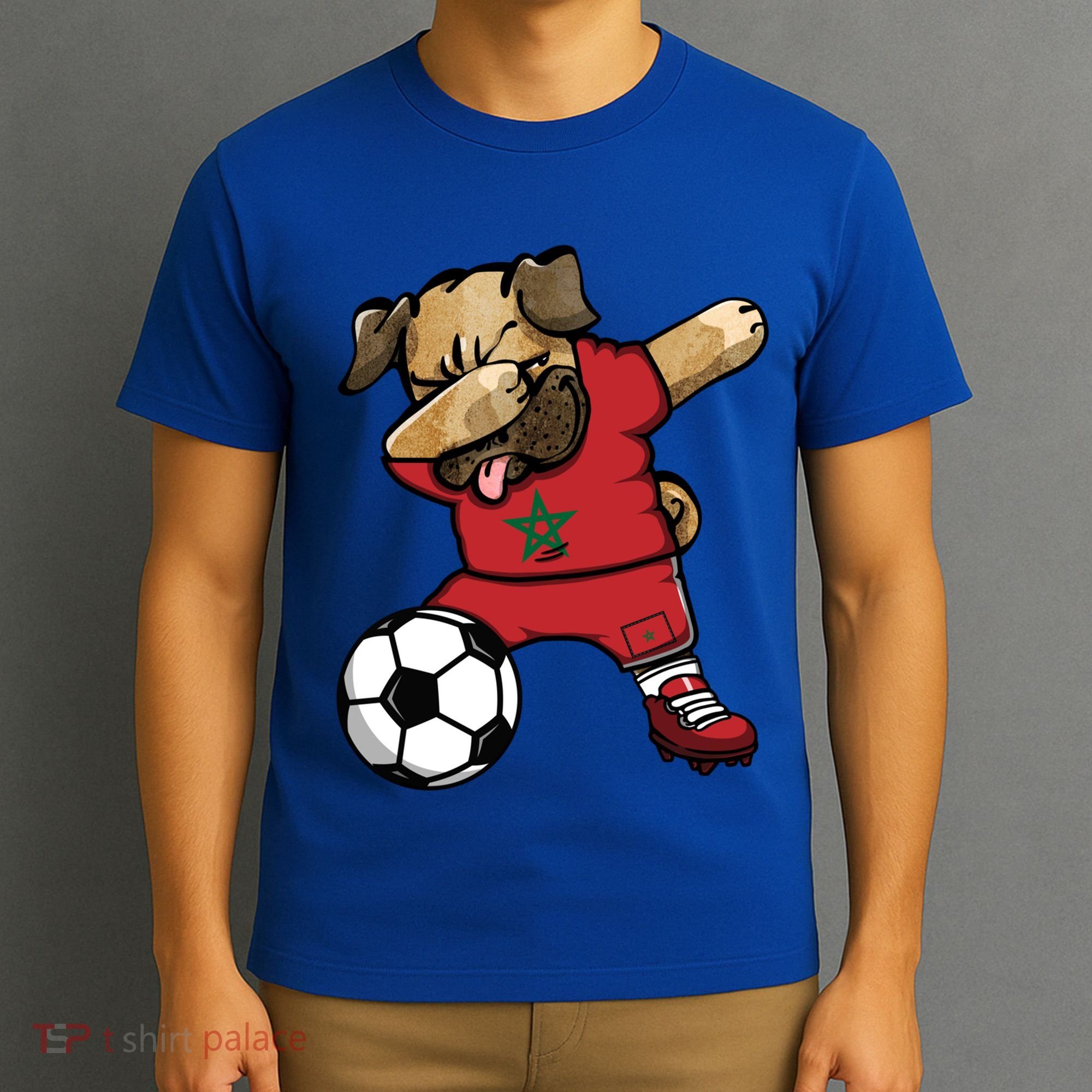 Dabbing Pug Dog Morocco Soccer Fans Jersey Moroccan Football Cool Gift T-Shirt