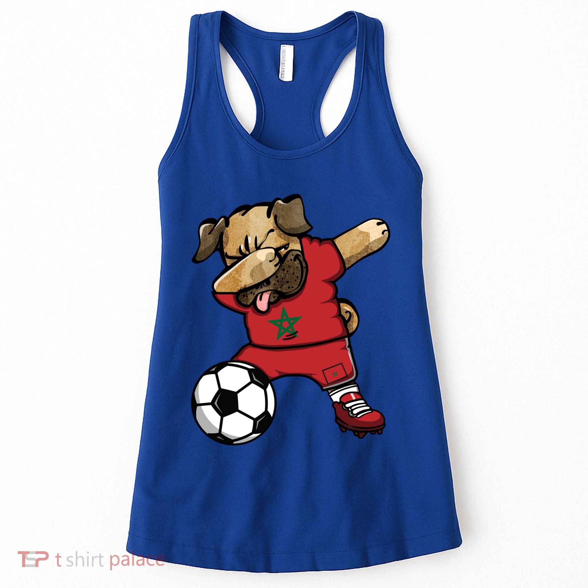 Dabbing Pug Dog Morocco Soccer Fans Jersey Moroccan Football Cool Gift Women's Tank Top