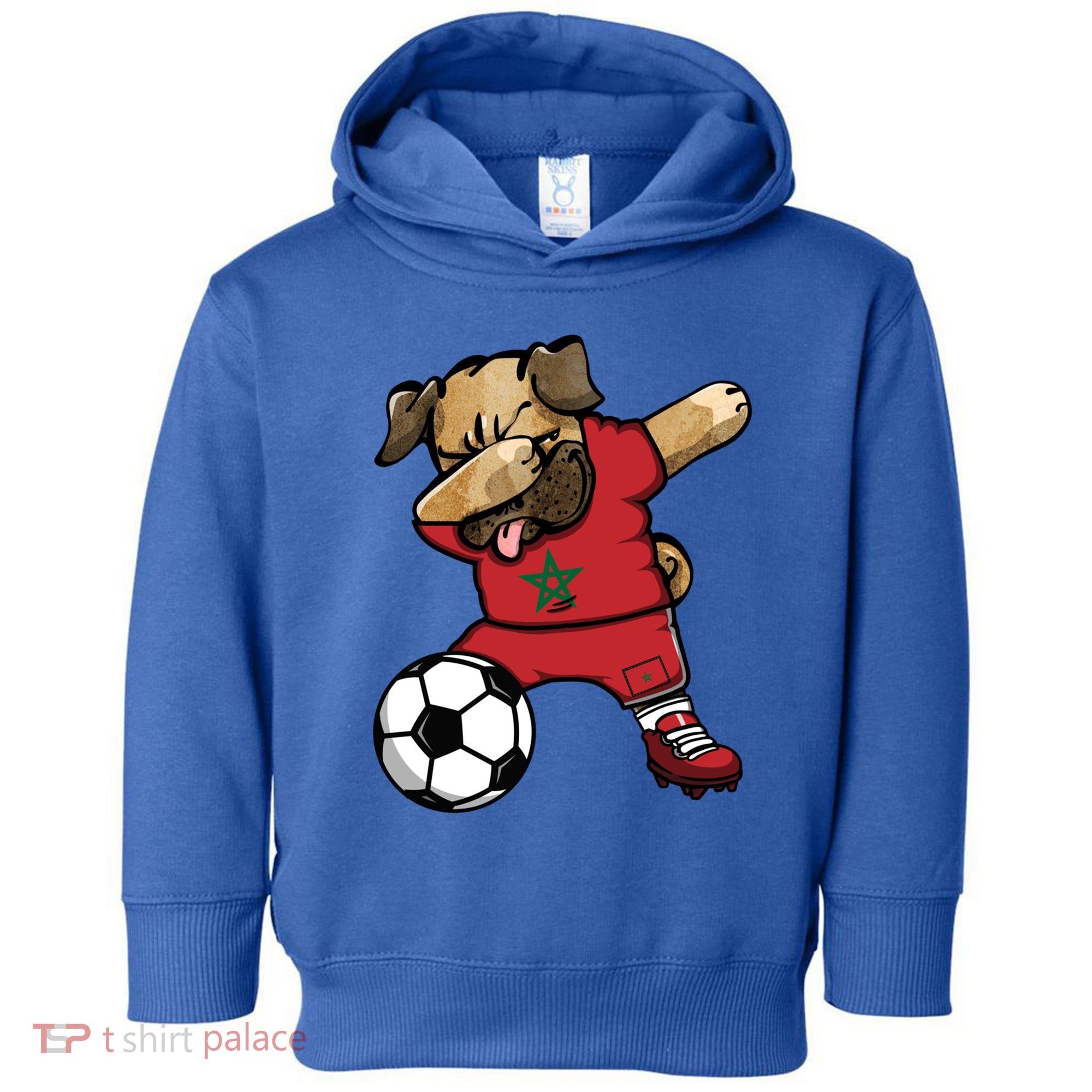 Dabbing Pug Dog Morocco Soccer Fans Jersey Moroccan Football Cool Gift Toddler Hoodie