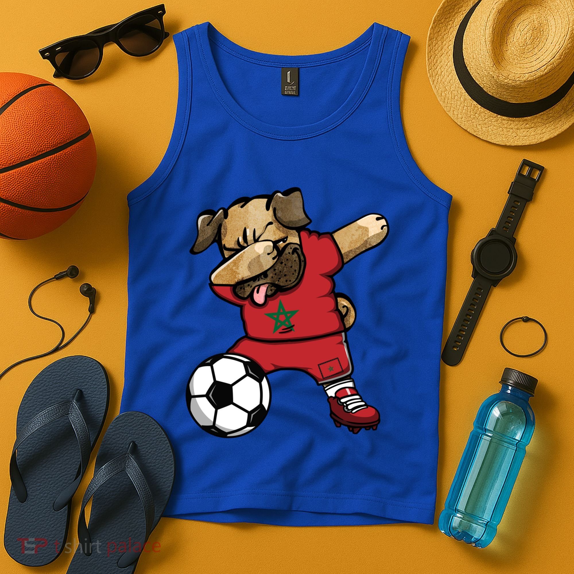 Dabbing Pug Dog Morocco Soccer Fans Jersey Moroccan Football Cool Gift Tank Top