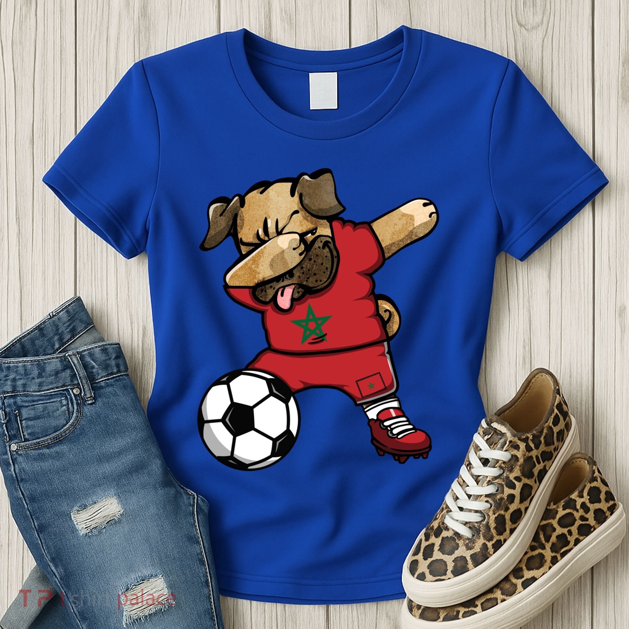 Dabbing Pug Dog Morocco Soccer Fans Jersey Moroccan Football Cool Gift Women's T-Shirt