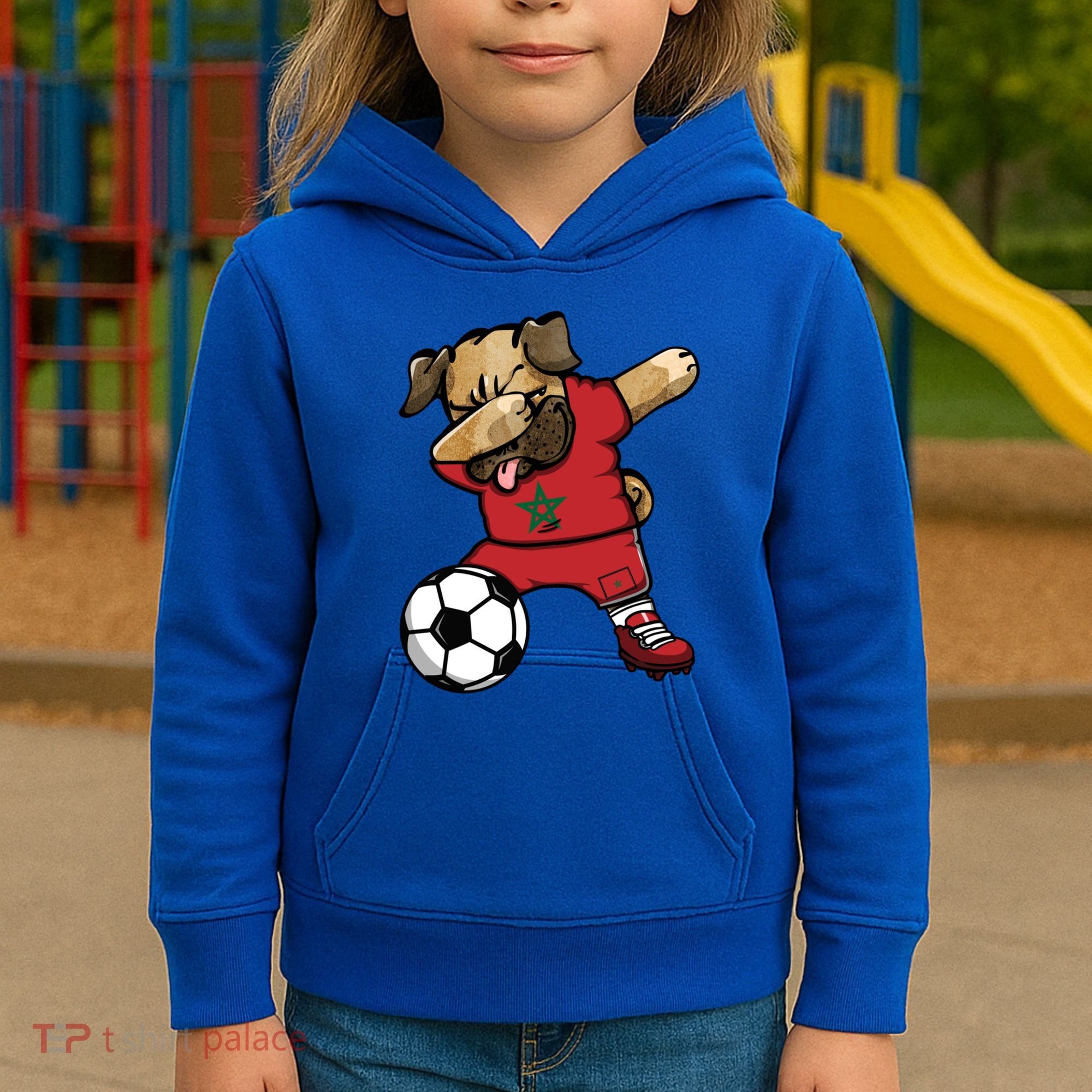 Dabbing Pug Dog Morocco Soccer Fans Jersey Moroccan Football Cool Gift Kids Hoodie