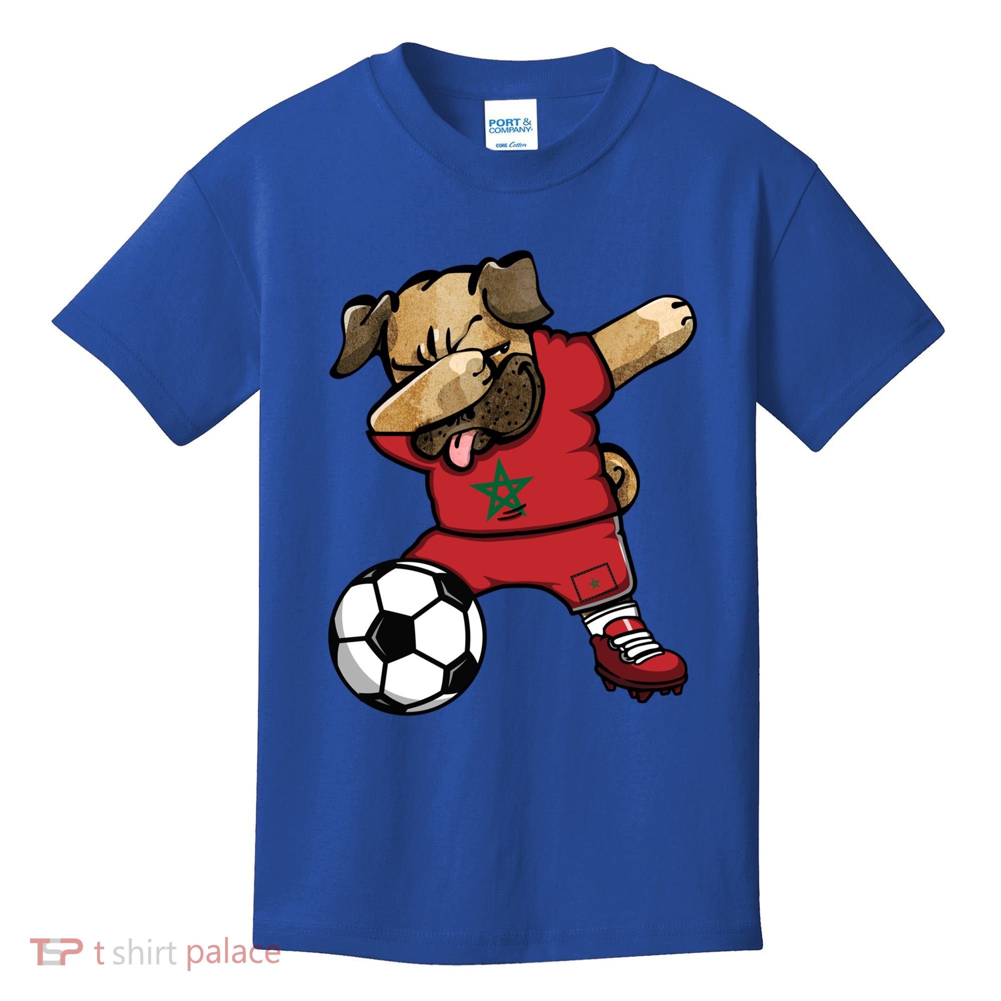 Dabbing Pug Dog Morocco Soccer Fans Jersey Moroccan Football Cool Gift Kids T-Shirt