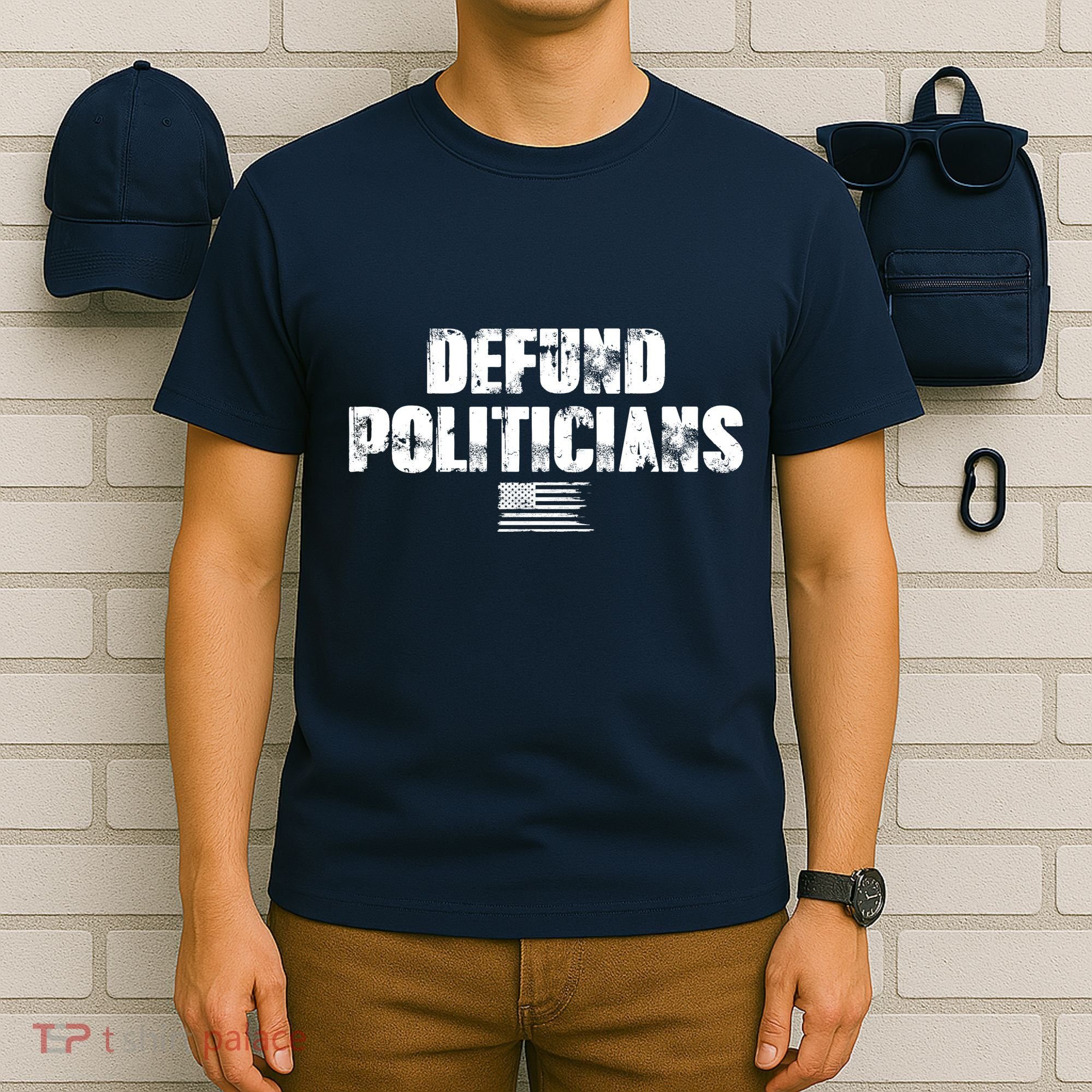 Defund Politicians Distressed Vintage USA Flag T-Shirt