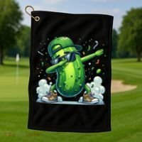 Dabbing Pickle Dancing Cucumber Lover Funny Sunglass Gift Golf Towel thumb 1